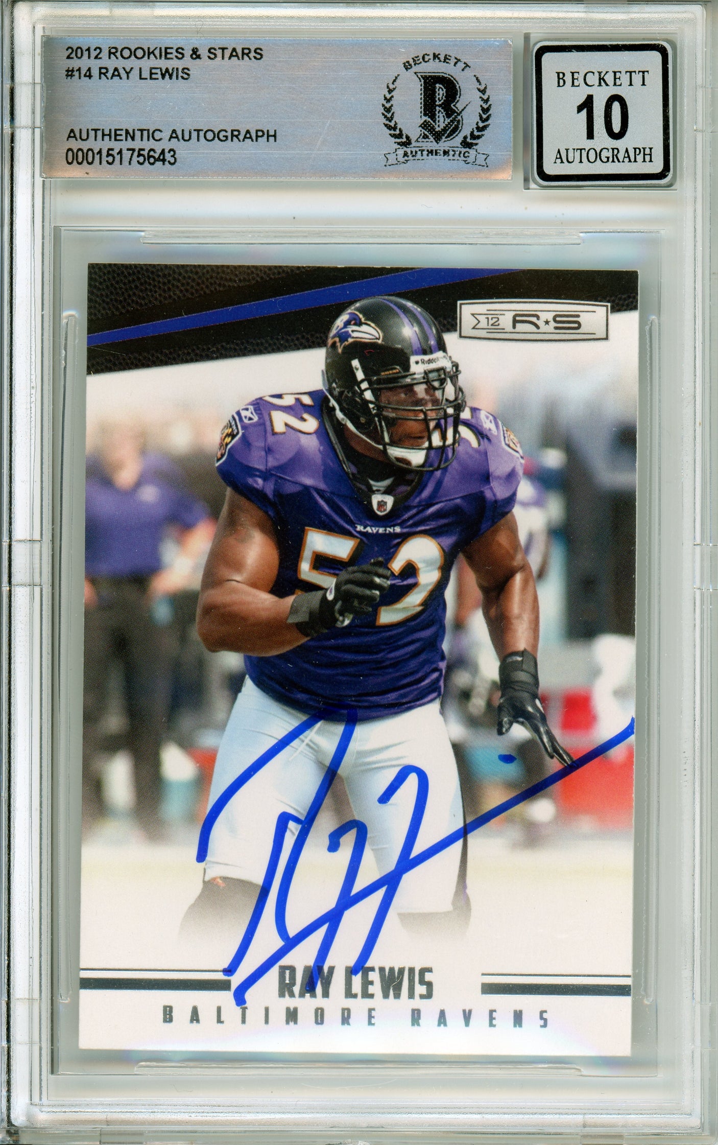 2012 Rookies & Stars #14 Ray Lewis Baltimore Ravens BGS Autograph 10
