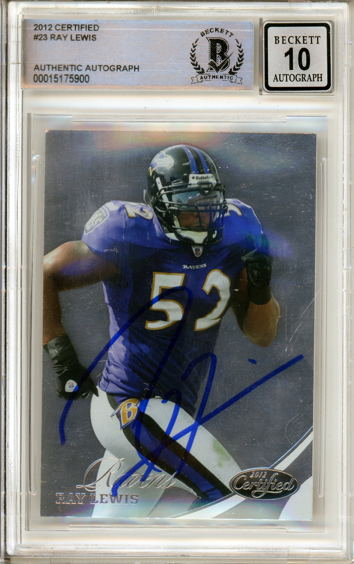 2012 Panini Certified #23 Ray Lewis Baltimore Ravens BGS Autograph 10