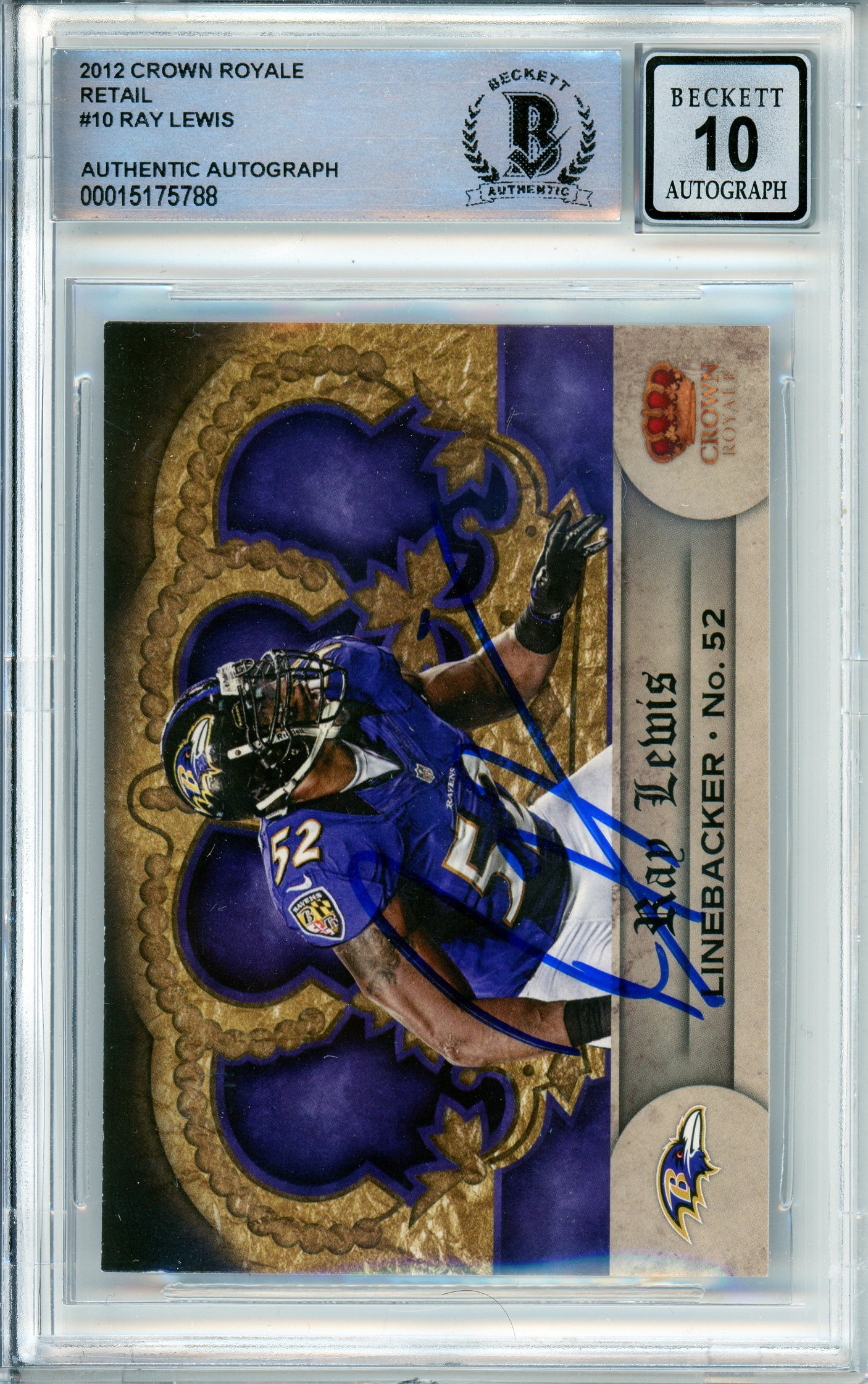 2012 Crown Royale #10 Ray Lewis Baltimore Ravens BGS Autograph 10