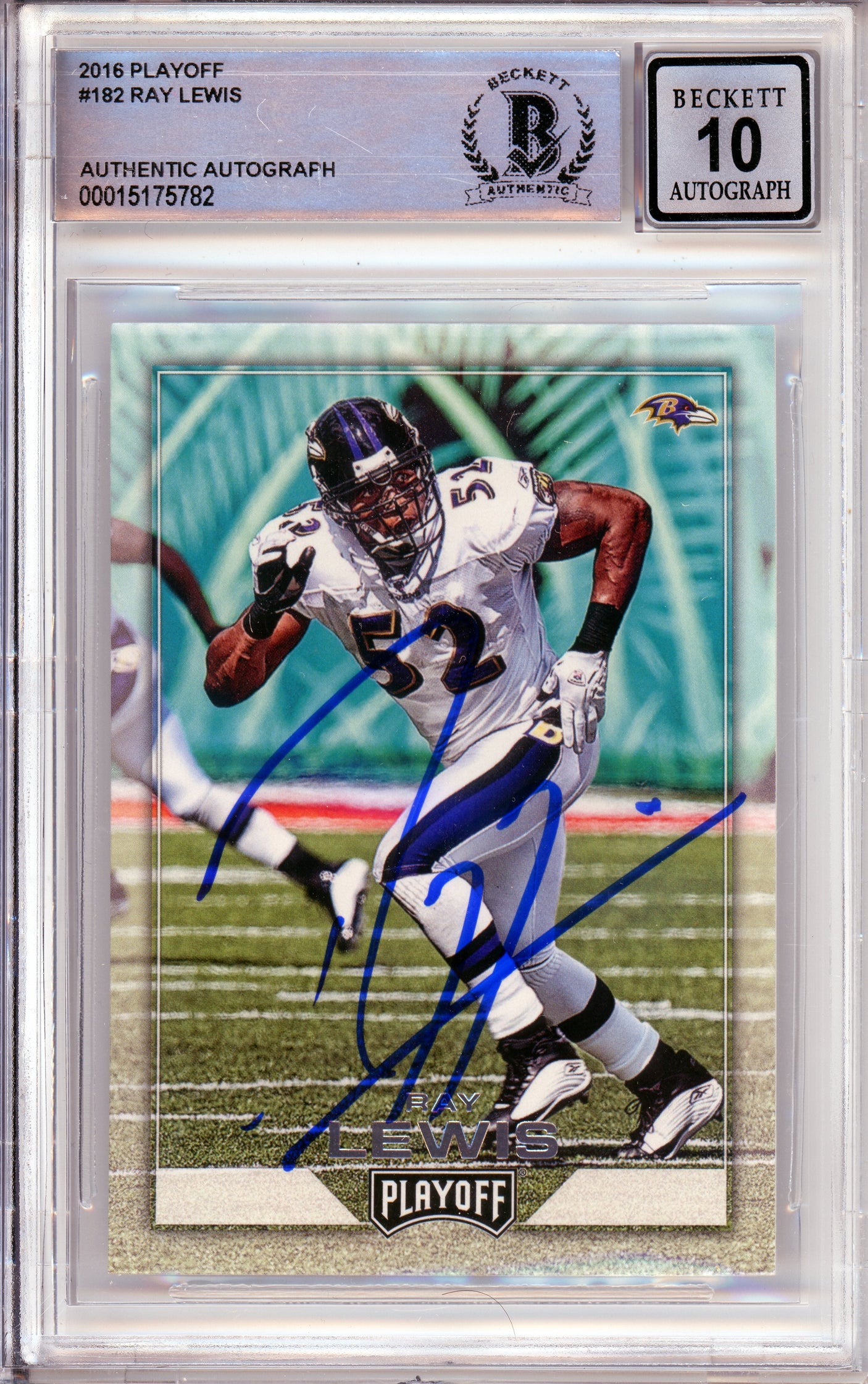 2016 Panini Playoff #182 Ray Lewis Baltimore Ravens BGS Autograph 10