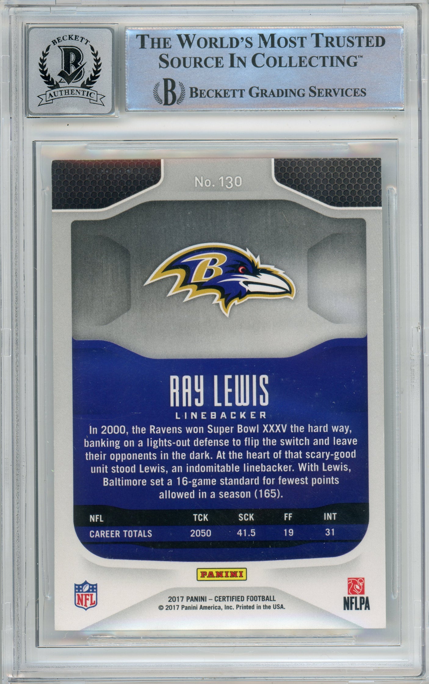 2017 Panini Certified Mirror Silver Immortals #130 Ray Lewis 486/499 Ravens BGS