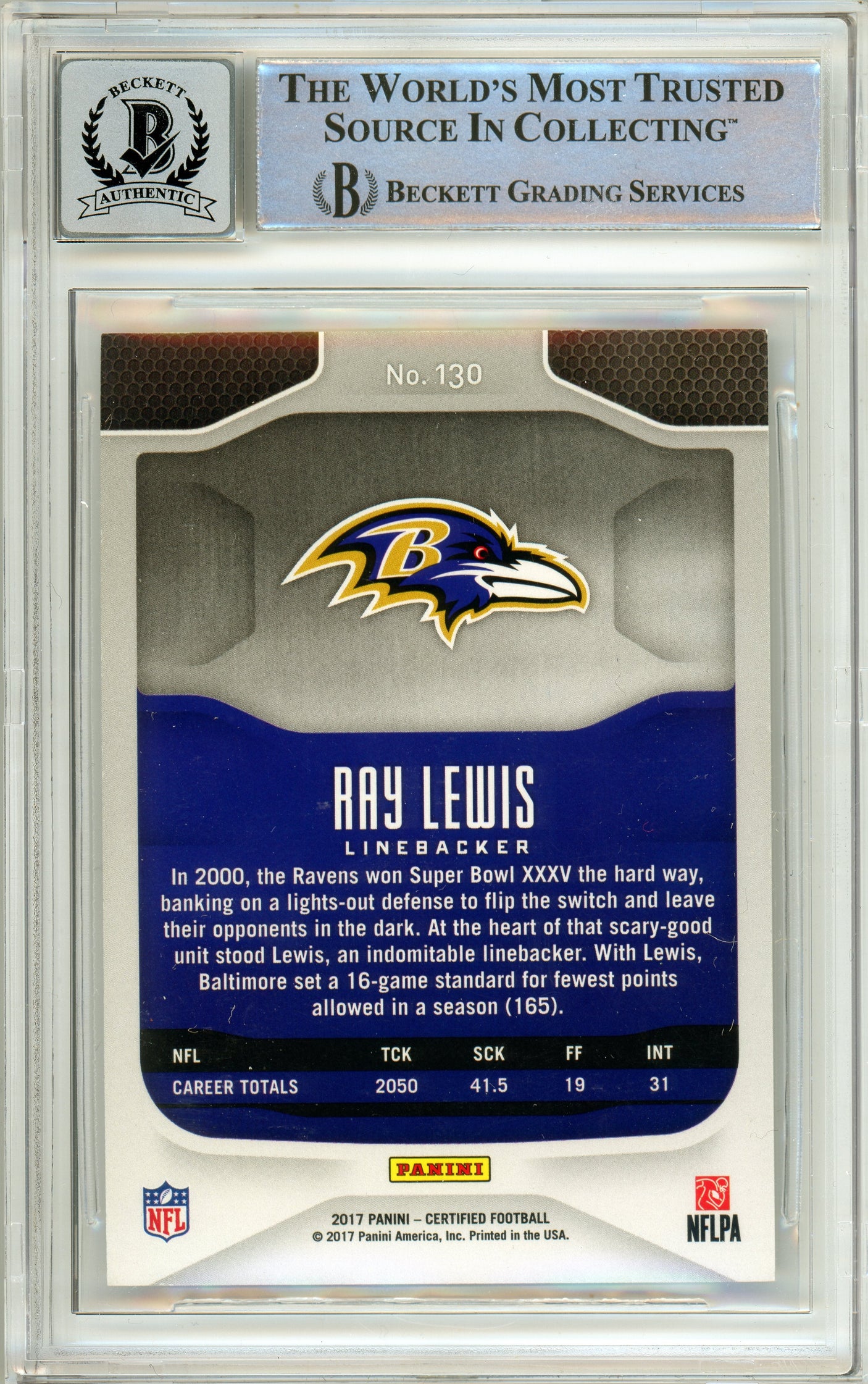 2017 Panini Certified Immortals #130 Ray Lewis 690/999 Ravens BGS Auto 10