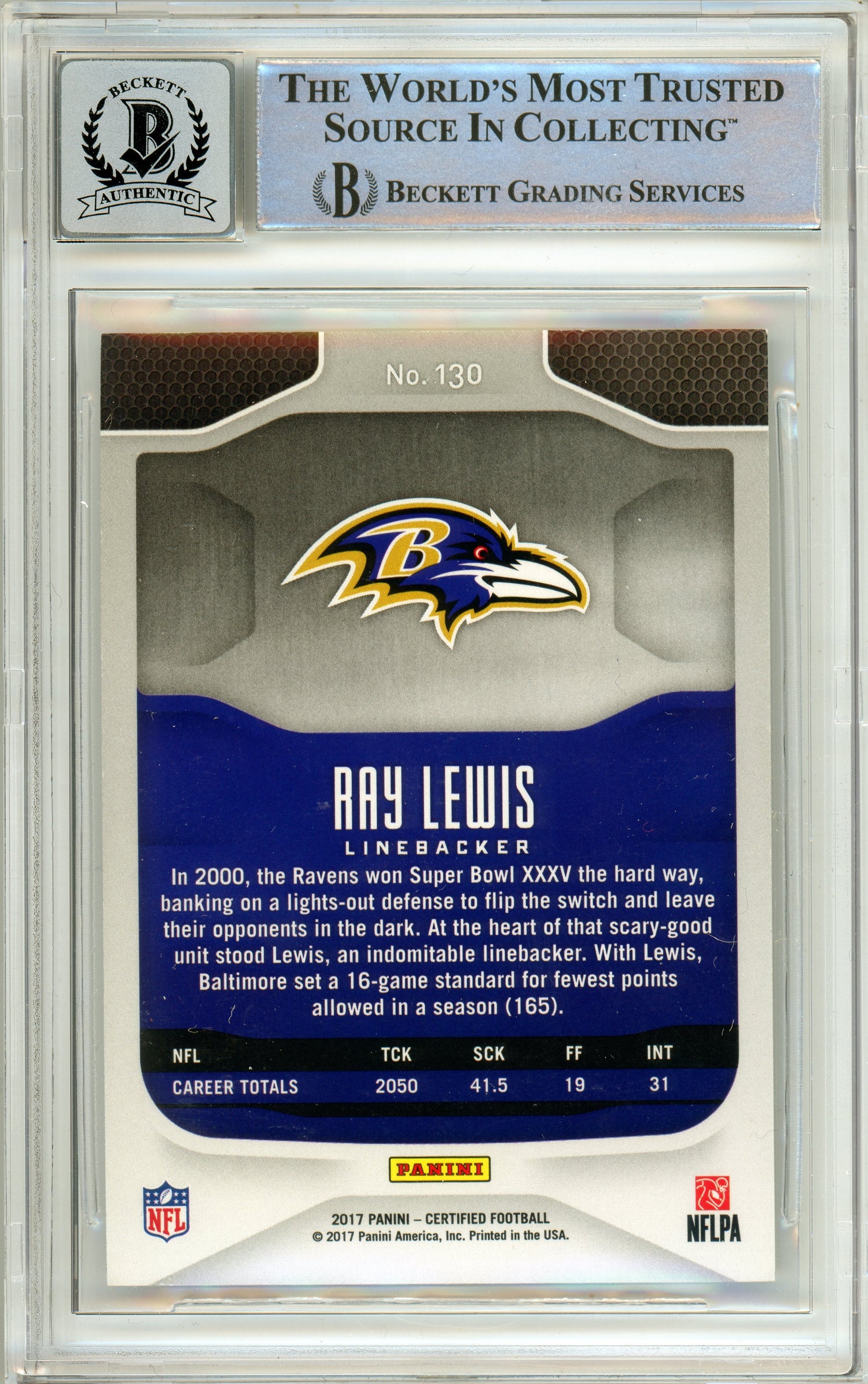 2017 Panini Certified Immortals #130 Ray Lewis 690/999 Ravens BGS Auto 10