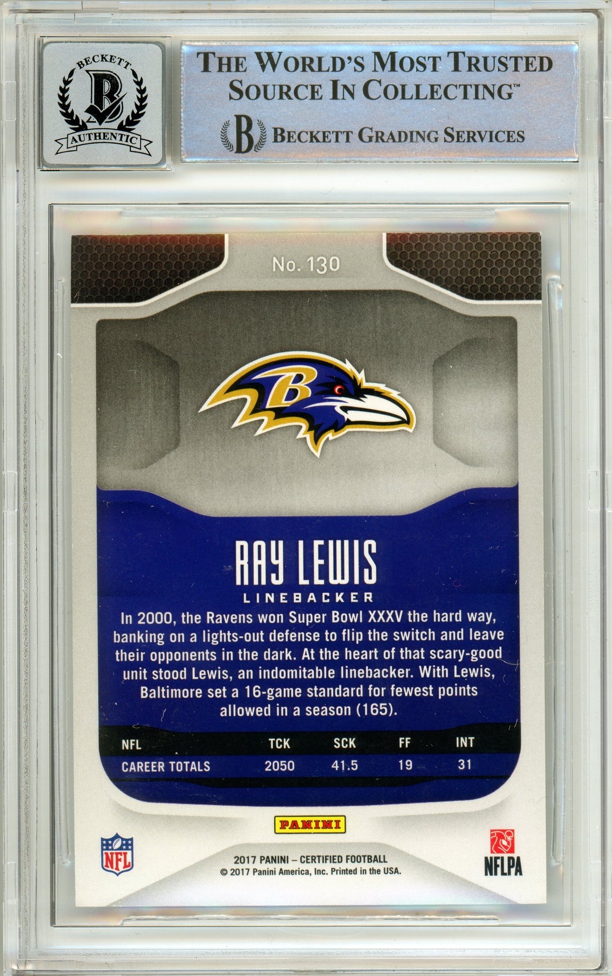 2017 Panini Certified Immortals #130 Ray Lewis 690/999 Ravens BGS Auto 10