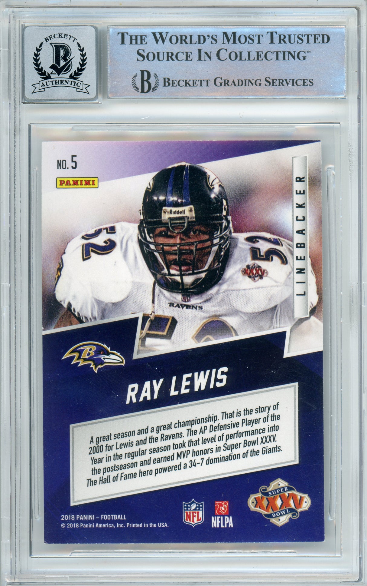 2018 Panini Super Bowl Stars Silver #5 Ray Lewis Ravens BGS Autograph 10