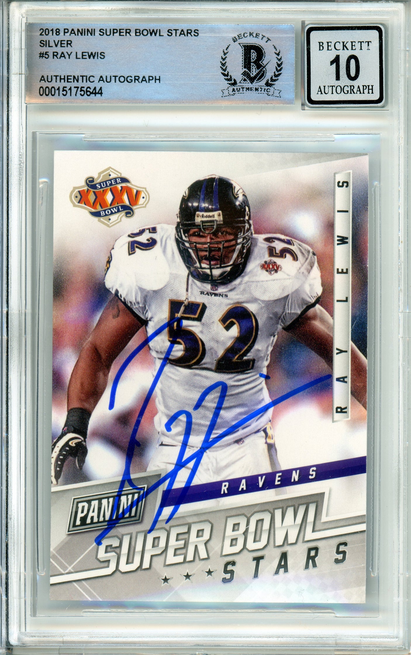 2018 Panini Super Bowl Stars Silver #5 Ray Lewis Ravens BGS Autograph 10