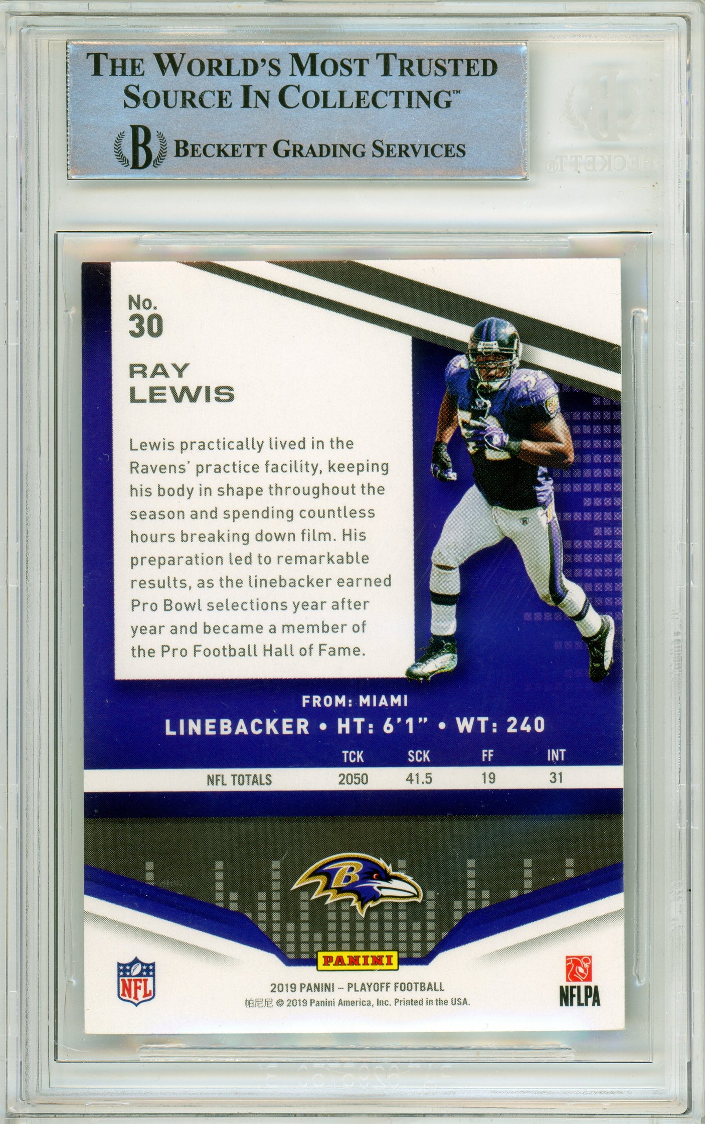 2019 Panini Playoff #30 Ray Lewis Baltimore Ravens BGS Autograph 10