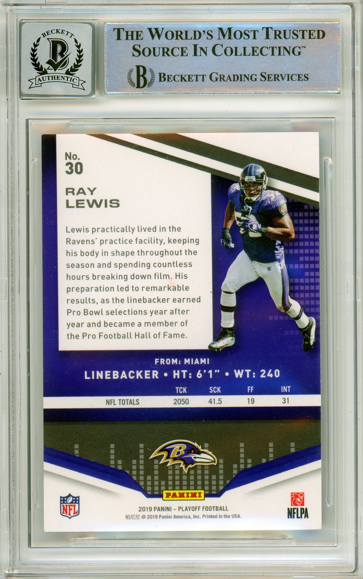 2019 Panini Playoff #30 Ray Lewis Baltimore Ravens BGS Autograph 10