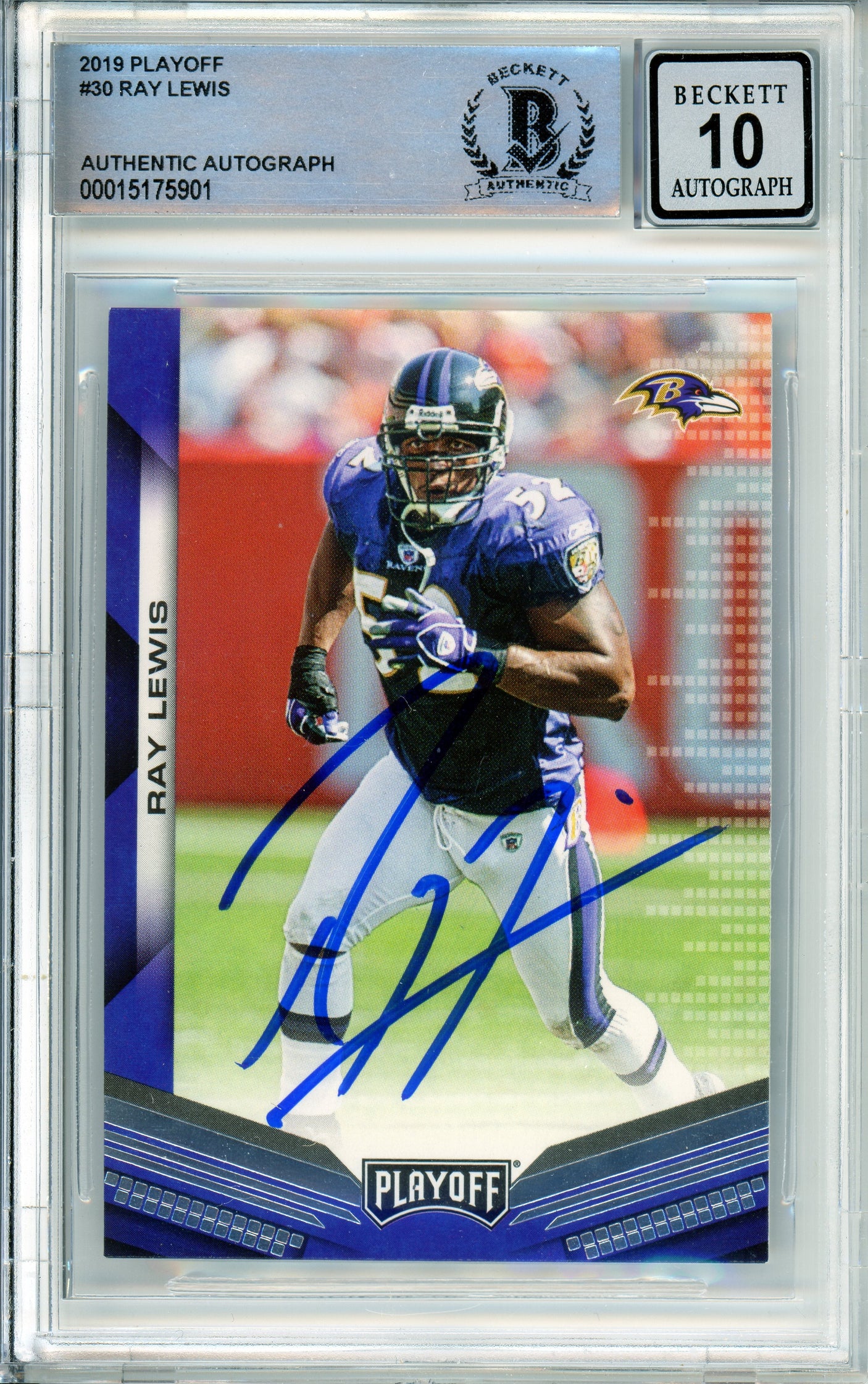 2019 Panini Playoff #30 Ray Lewis Baltimore Ravens BGS Autograph 10