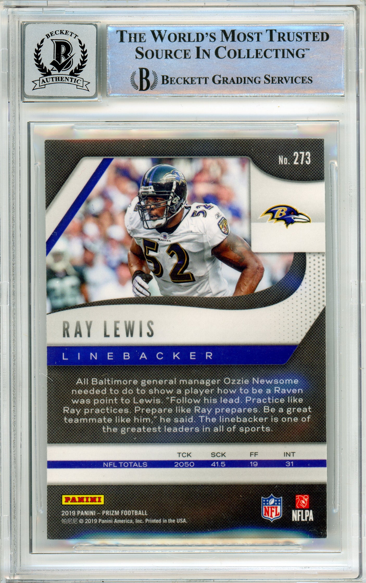 2019 Panini Prizm #273 Ray Lewis Baltimore Ravens BGS Autograph 10