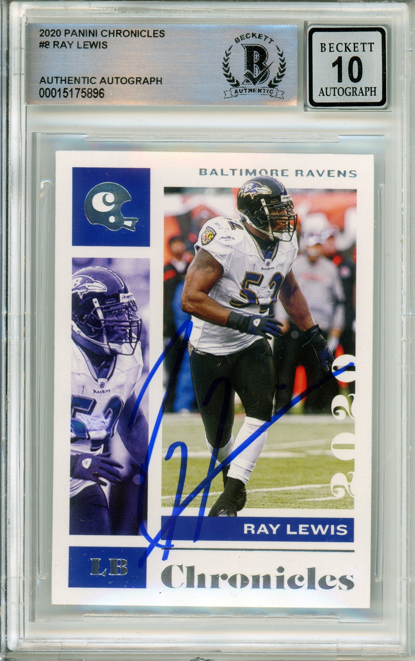 2020 Panini Chronicles #8 Ray Lewis Baltimore Ravens BGS Autograph 10