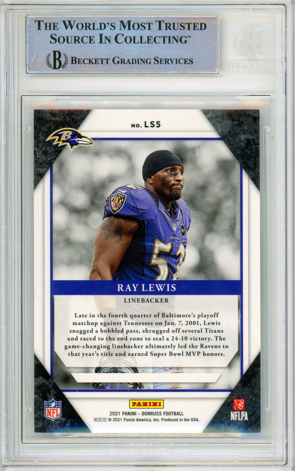 2021 Donruss The Legends Series #5 Ray Lewis Ravens BGS Autograph 10