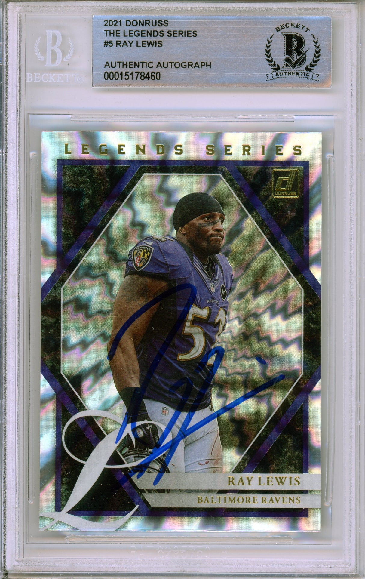 2021 Donruss The Legends Series #5 Ray Lewis Ravens BGS Autograph 10
