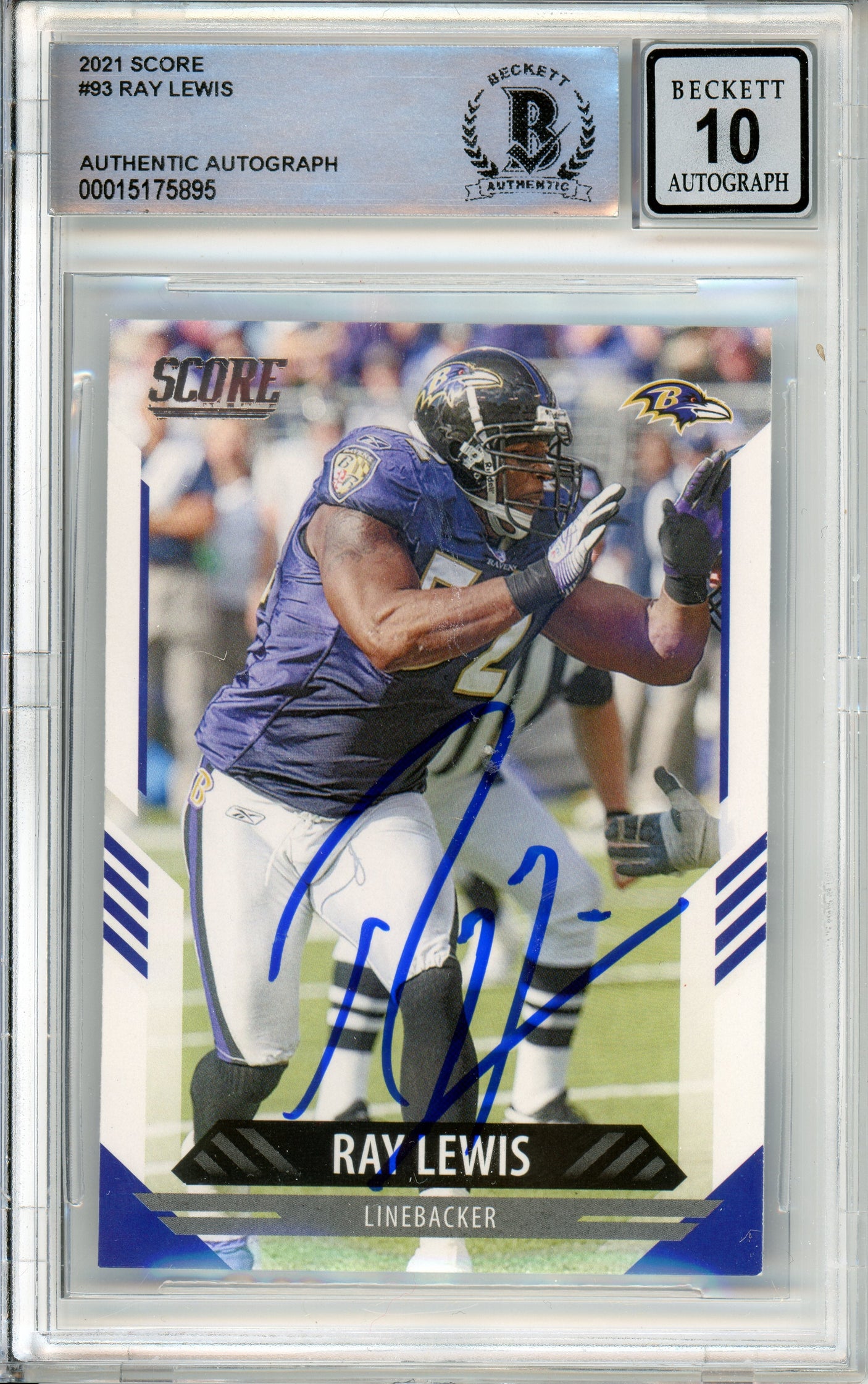 2021 Panini Score #93 Ray Lewis Baltimore Ravens BGS Autograph 10