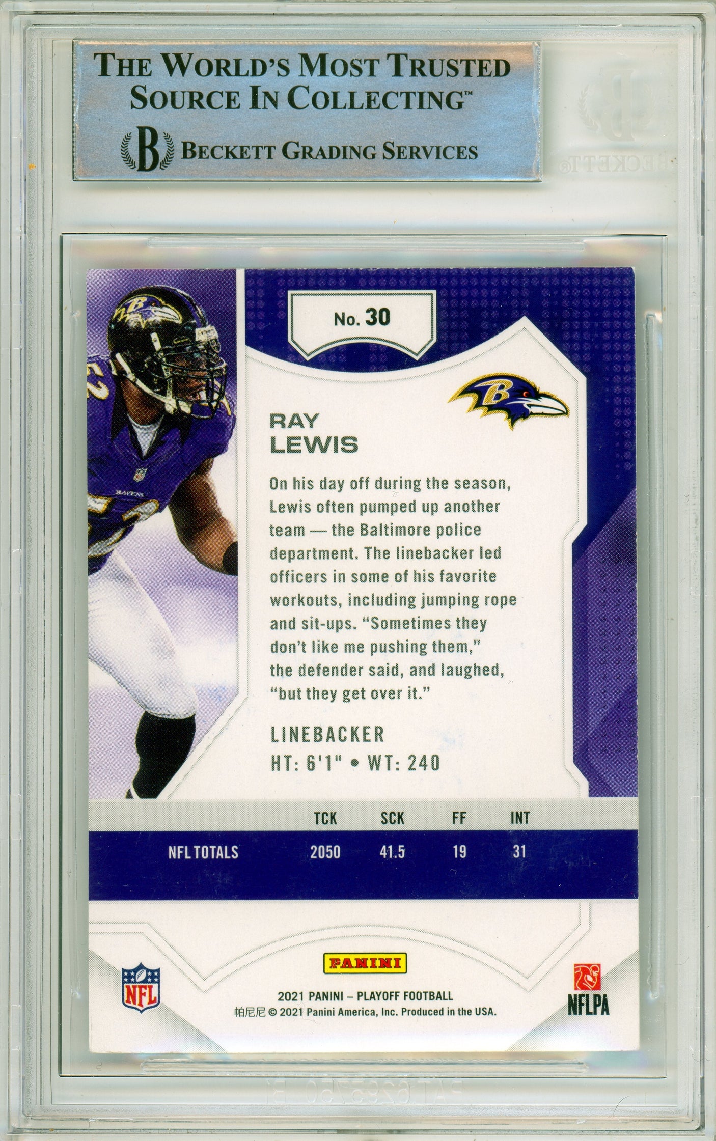 2021 Panini Playoff #30 Ray Lewis Baltimore Ravens BGS Autograph 10