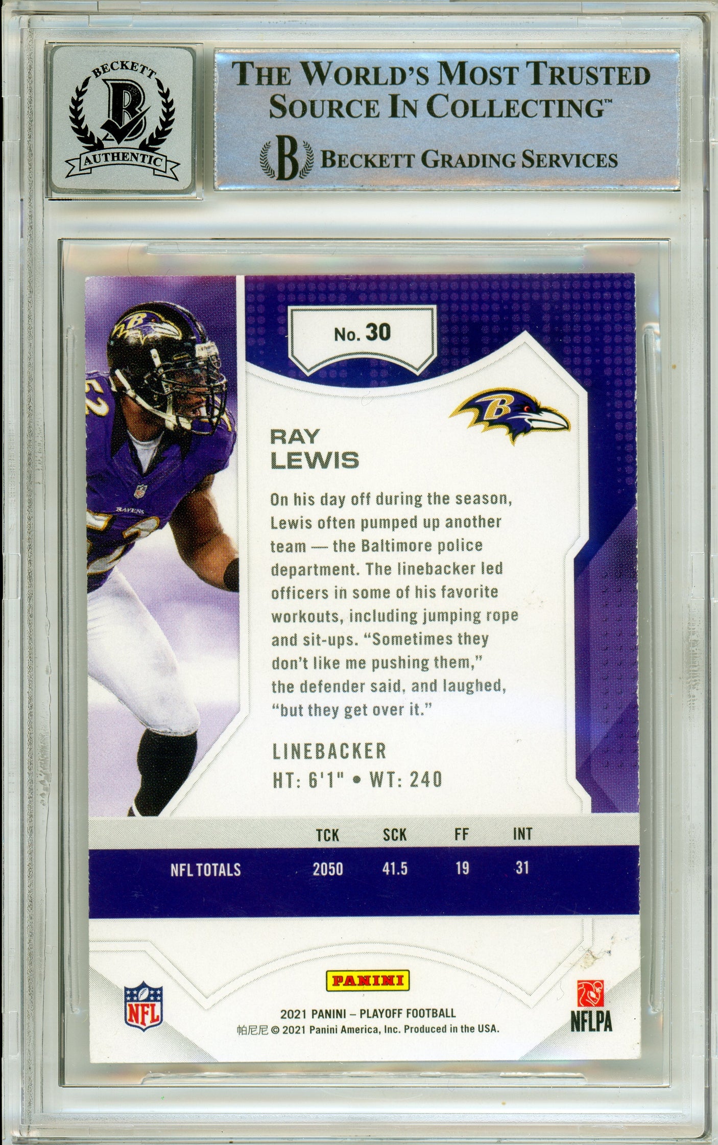 2021 Panini Playoff Kickoff #30 Ray Lewis Baltimore Ravens BGS Autograph 10