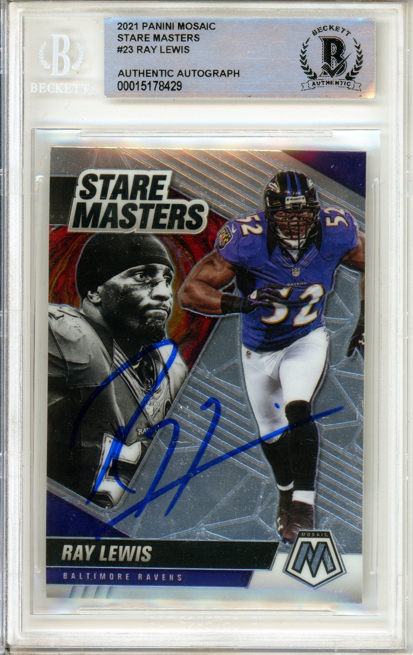 2021 Panini Mosaic Stare Masters #23 Ray Lewis Ravens BGS Autograph 10