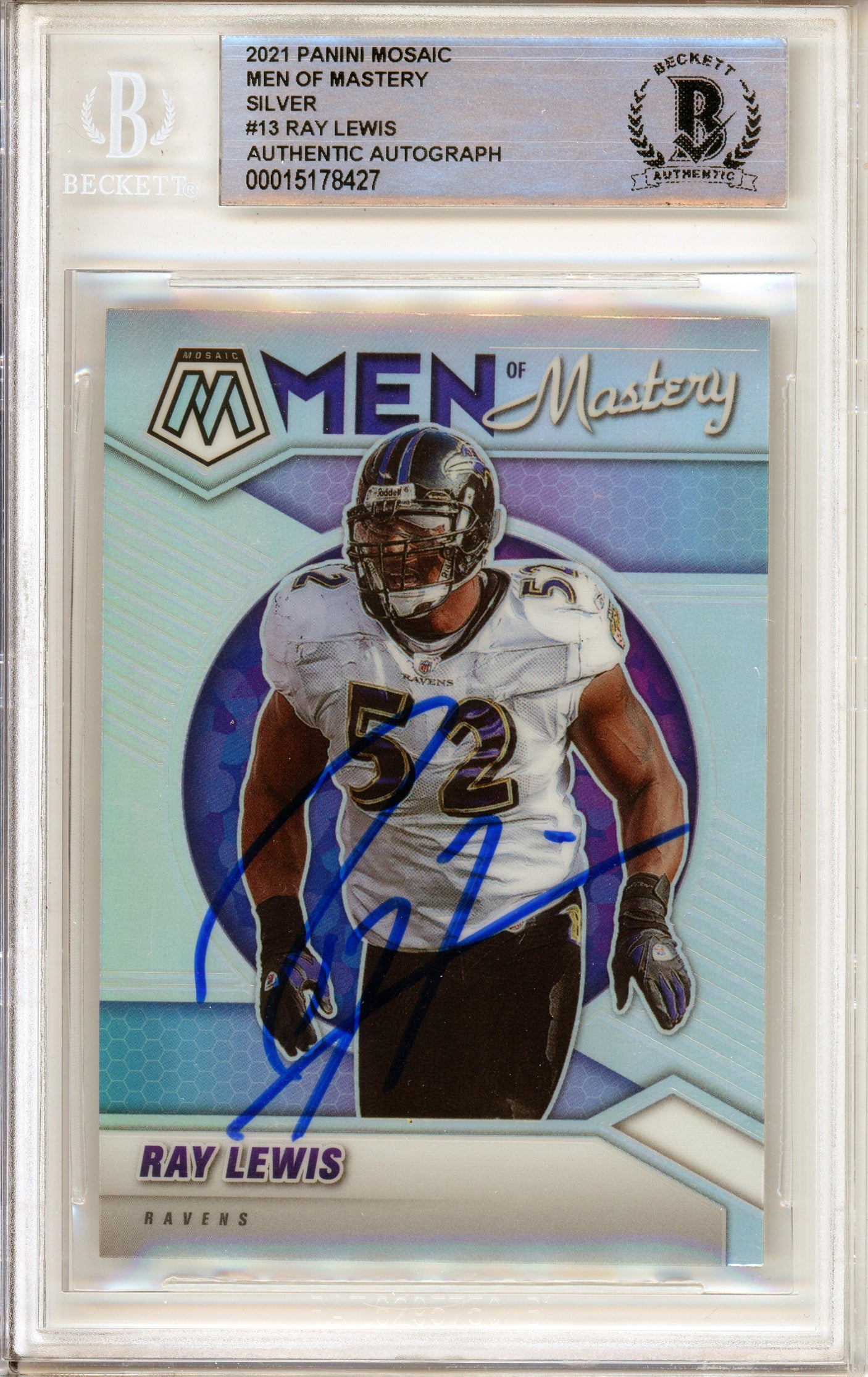 2021 Panini Mosaic Men of Mastery Silver #13 Ray Lewis Ravens BGS Auto 10