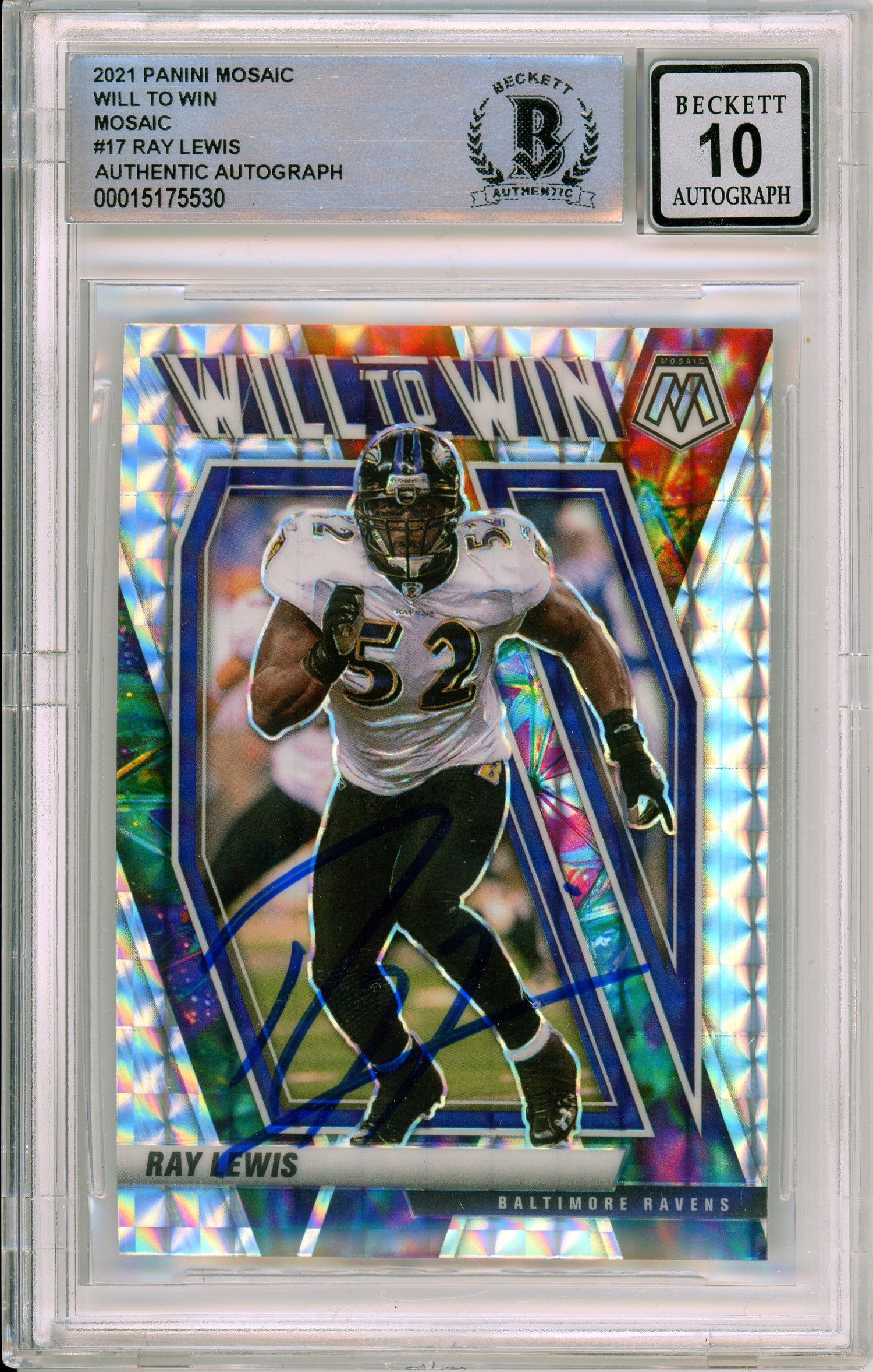 2021 Panini Mosaic Will to Win Mosaic #17 Ray Lewis Ravens BGS Autograph 10