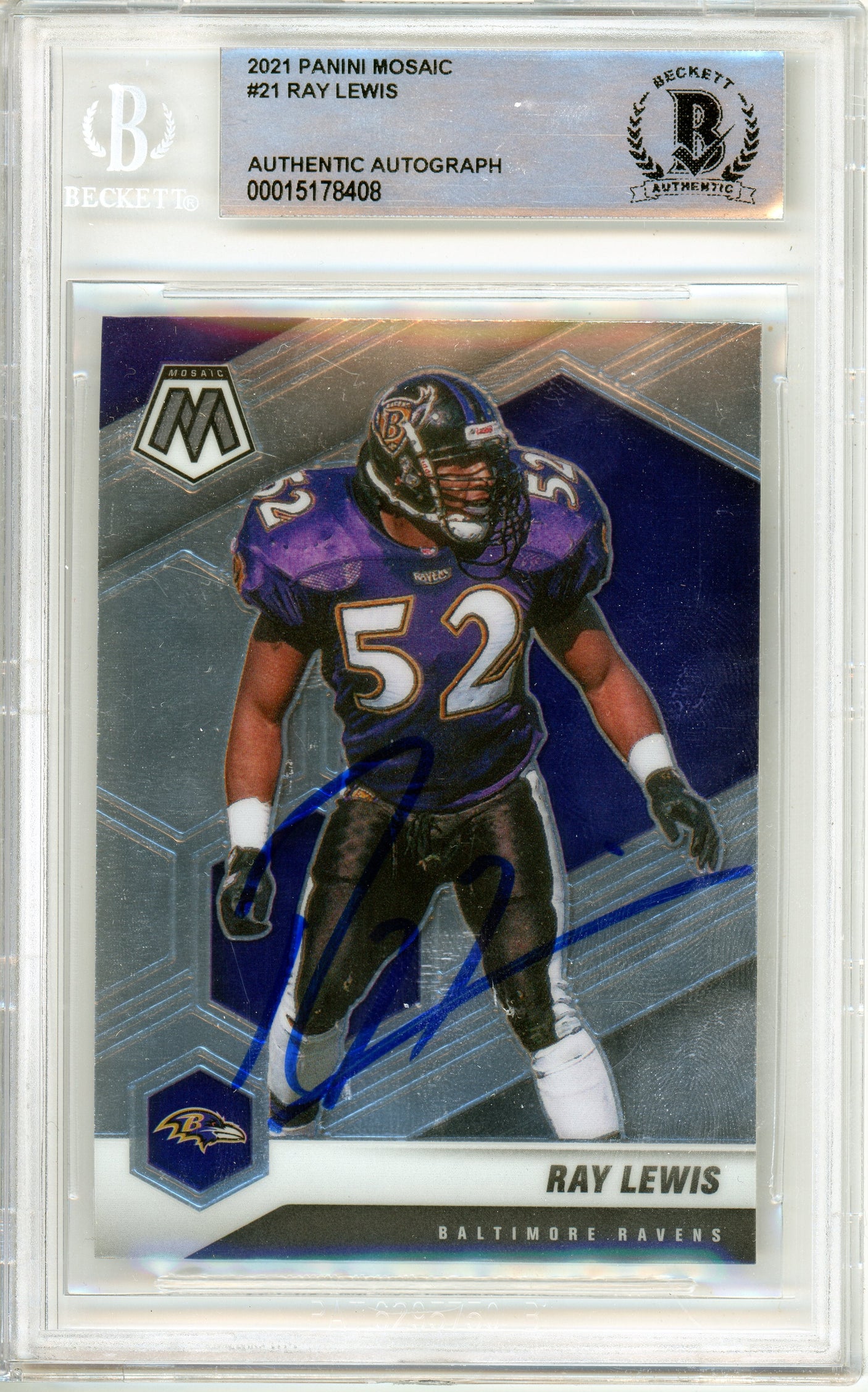 2021 Panini Mosaic #21 Ray Lewis Baltimore Ravens BGS Autograph