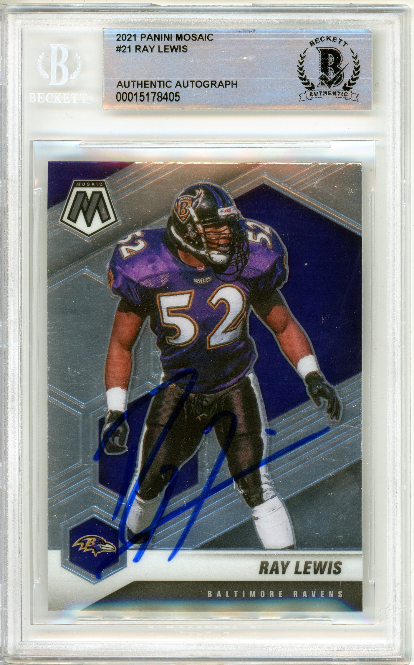 2021 Panini Mosaic #21 Ray Lewis Baltimore Ravens BGS Autograph