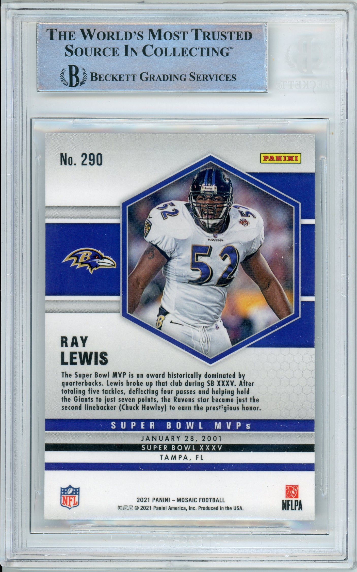 2021 Panini Mosaic MVP #290 Ray Lewis Baltimore Ravens BGS Auto