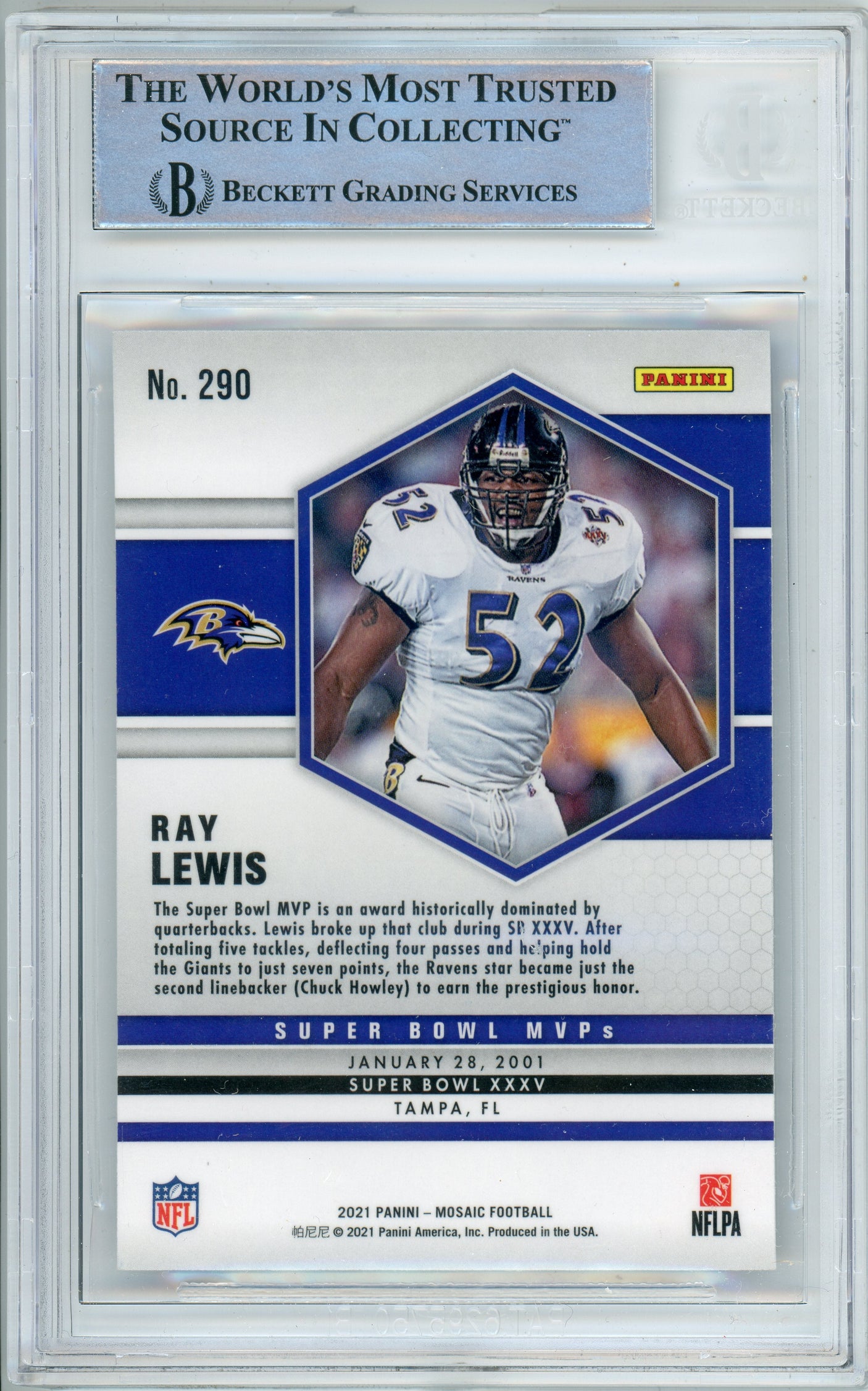 2021 Panini Mosaic MVP #290 Ray Lewis Baltimore Ravens BGS Auto