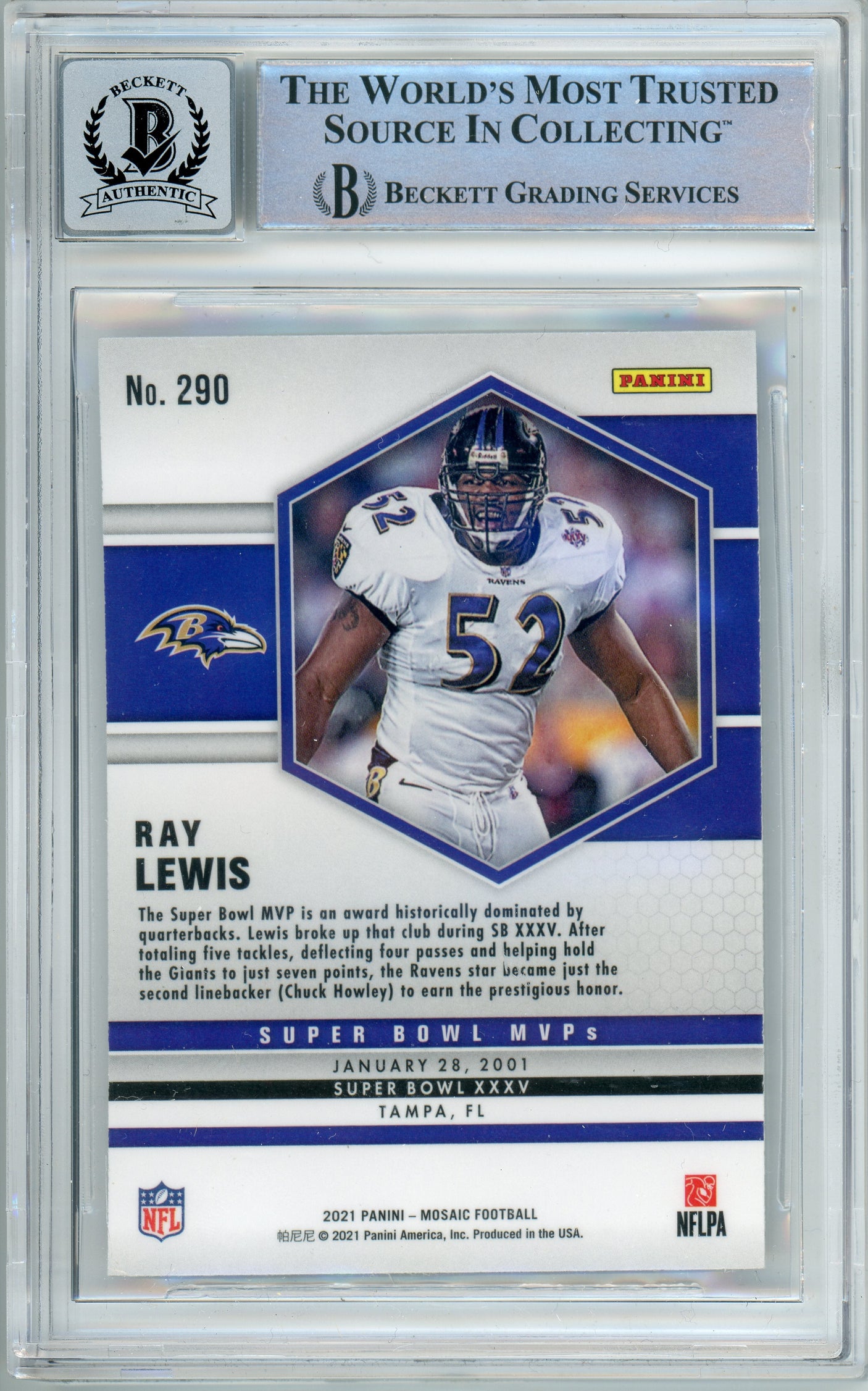 2021 Panini Mosaic MVP #290 Ray Lewis Baltimore Ravens BGS Auto 10