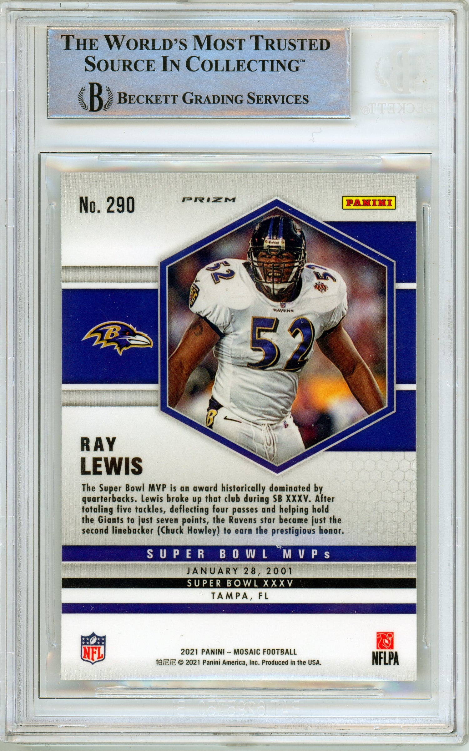 2021 Panini Mosaic MVP Green #290 Ray Lewis Ravens BGS Autograph