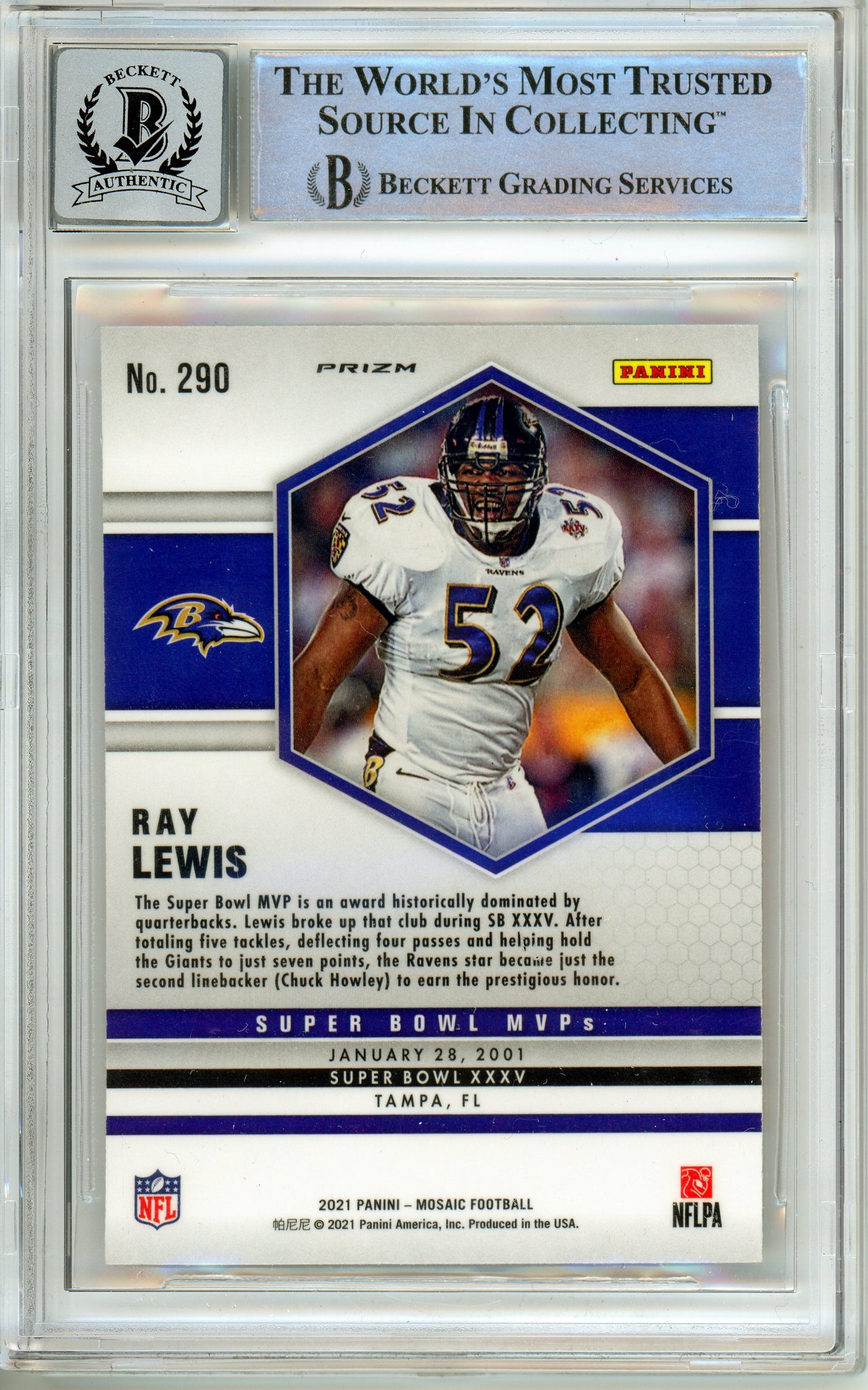 2021 Panini Mosaic MVP Orange Reactive #290 Ray Lewis Ravens BGS Autograph 10