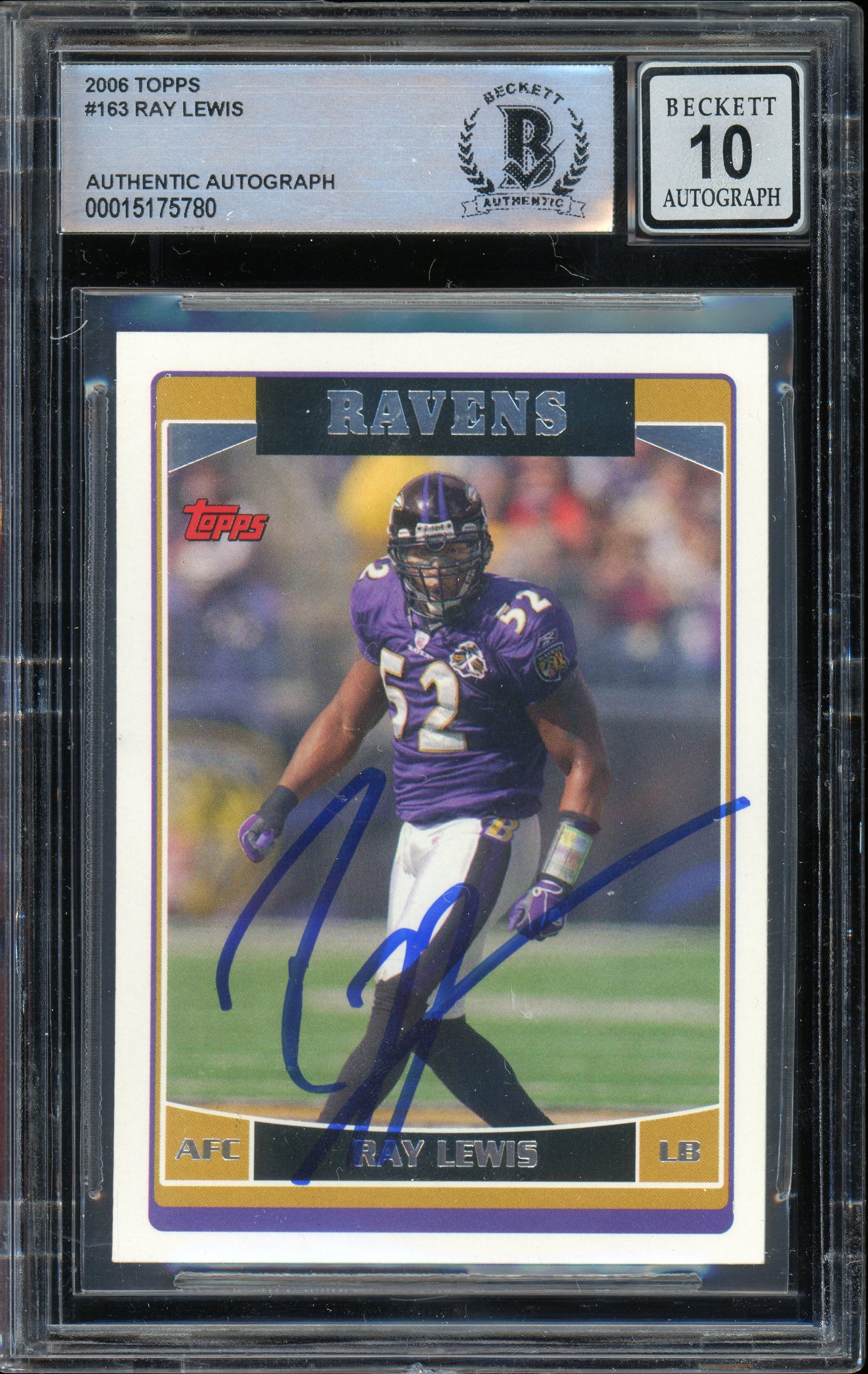 2006 Topps #163 Ray Lewis Baltimore Ravens BGS Autograph 10
