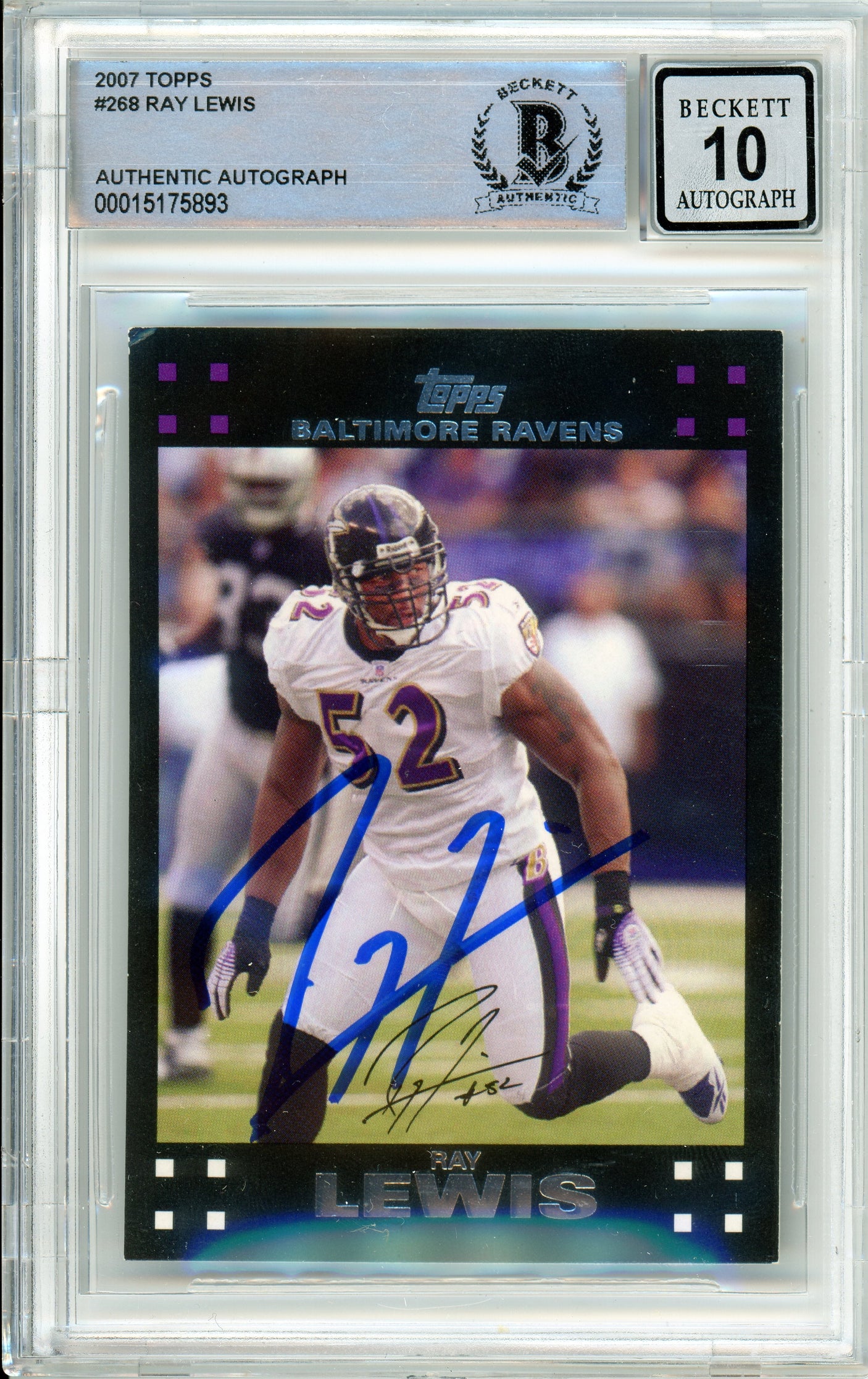 2007 Topps #268 Ray Lewis Baltimore Ravens BGS Auotgraph 10