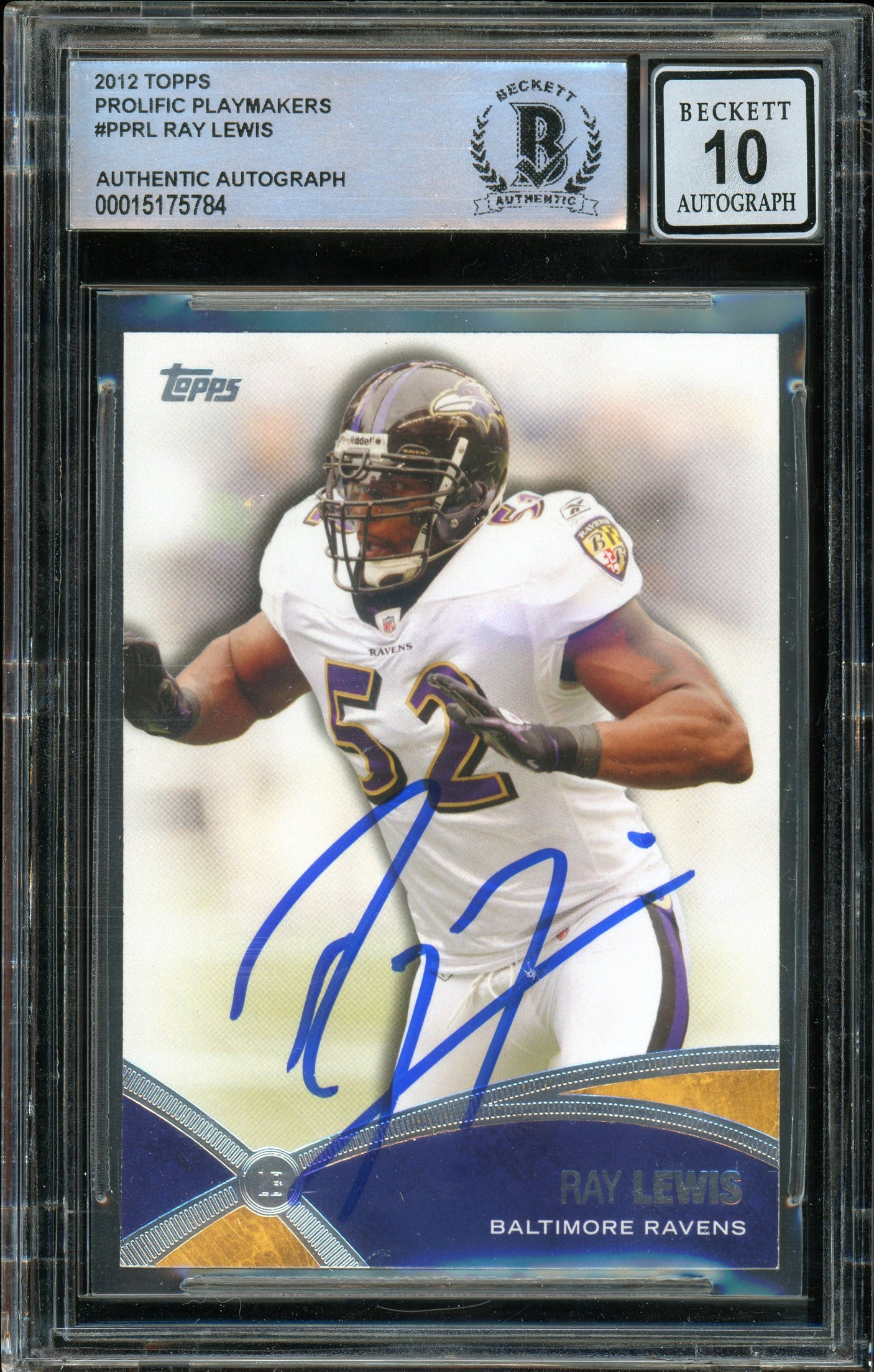 2012 Topps Prolific Playmakers #PP-RL Ray Lewis Ravens BGS Auto 10