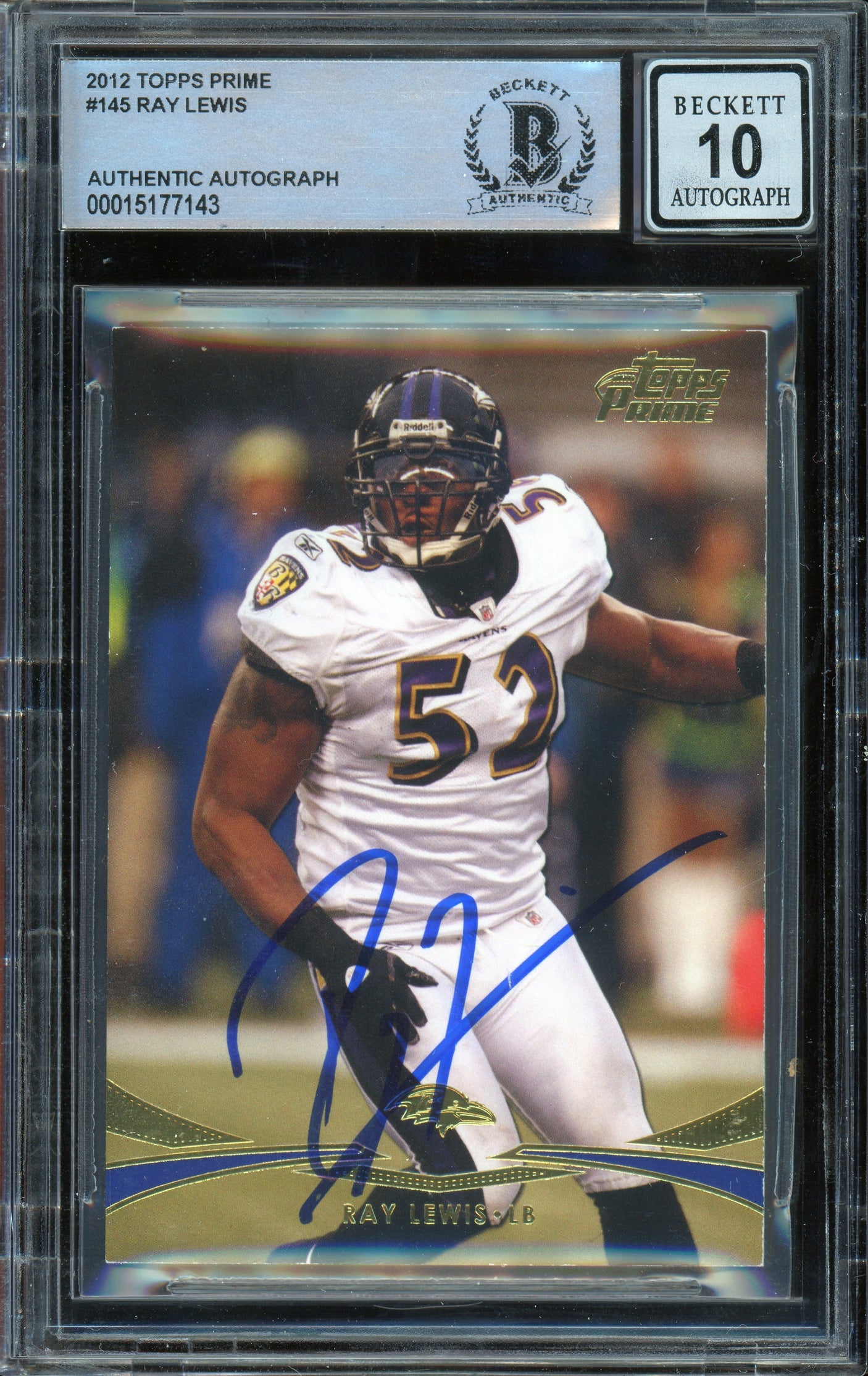 2012 Topps Prime #145 Ray Lewis Baltimore Ravens BGS Autograph 10