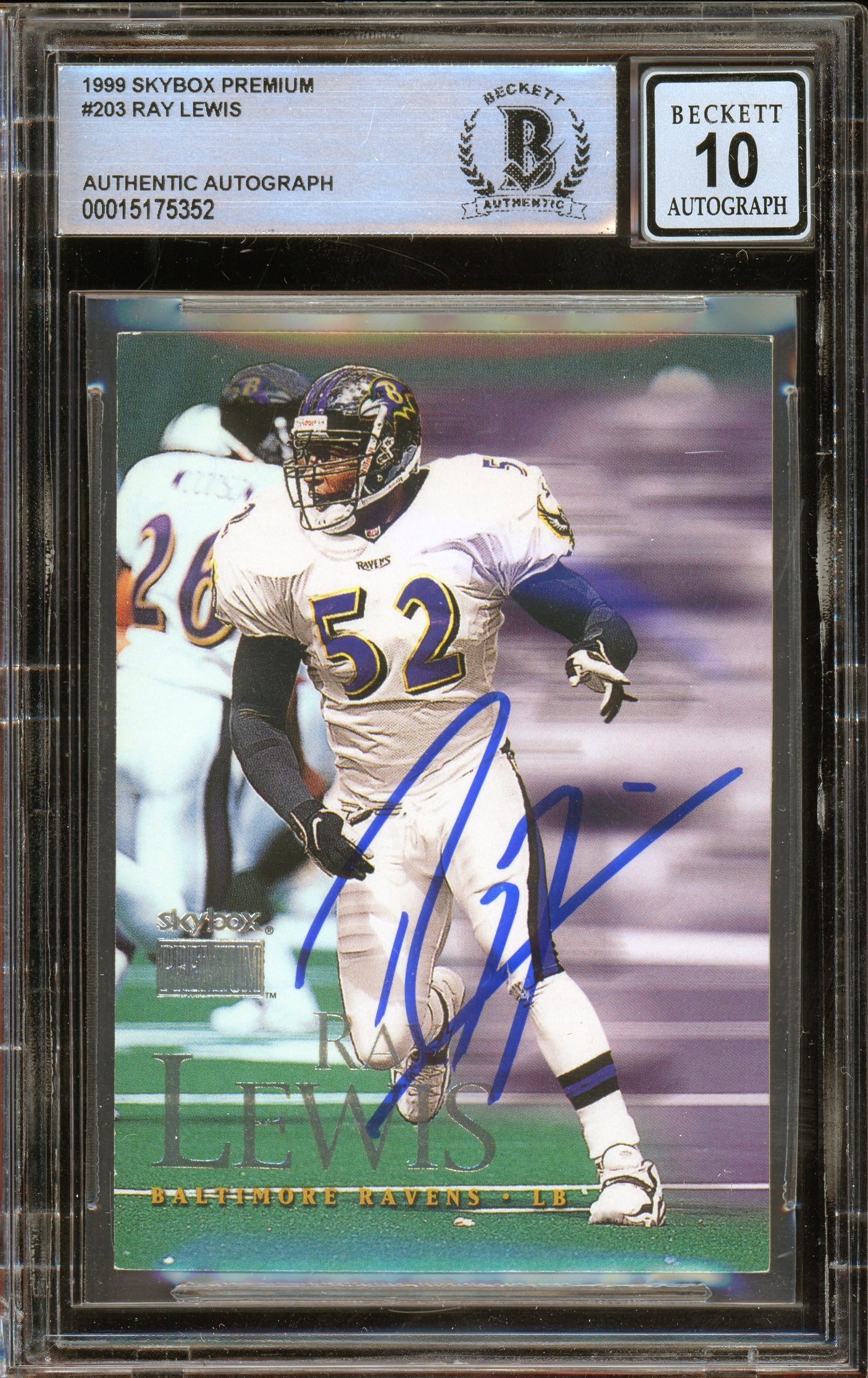 1999 Skybox Premium #203 Ray Lewis Baltimore Ravens BGS Auto 10