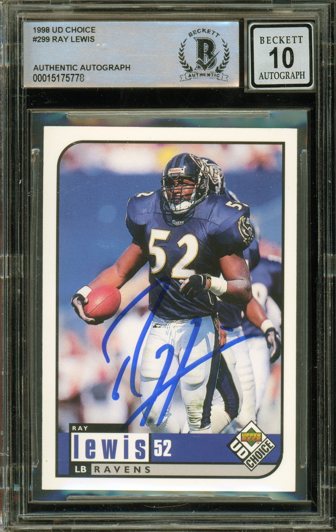 1998 UD Choice #299 Ray Lewis Baltimore Ravens BGS Autograph 10