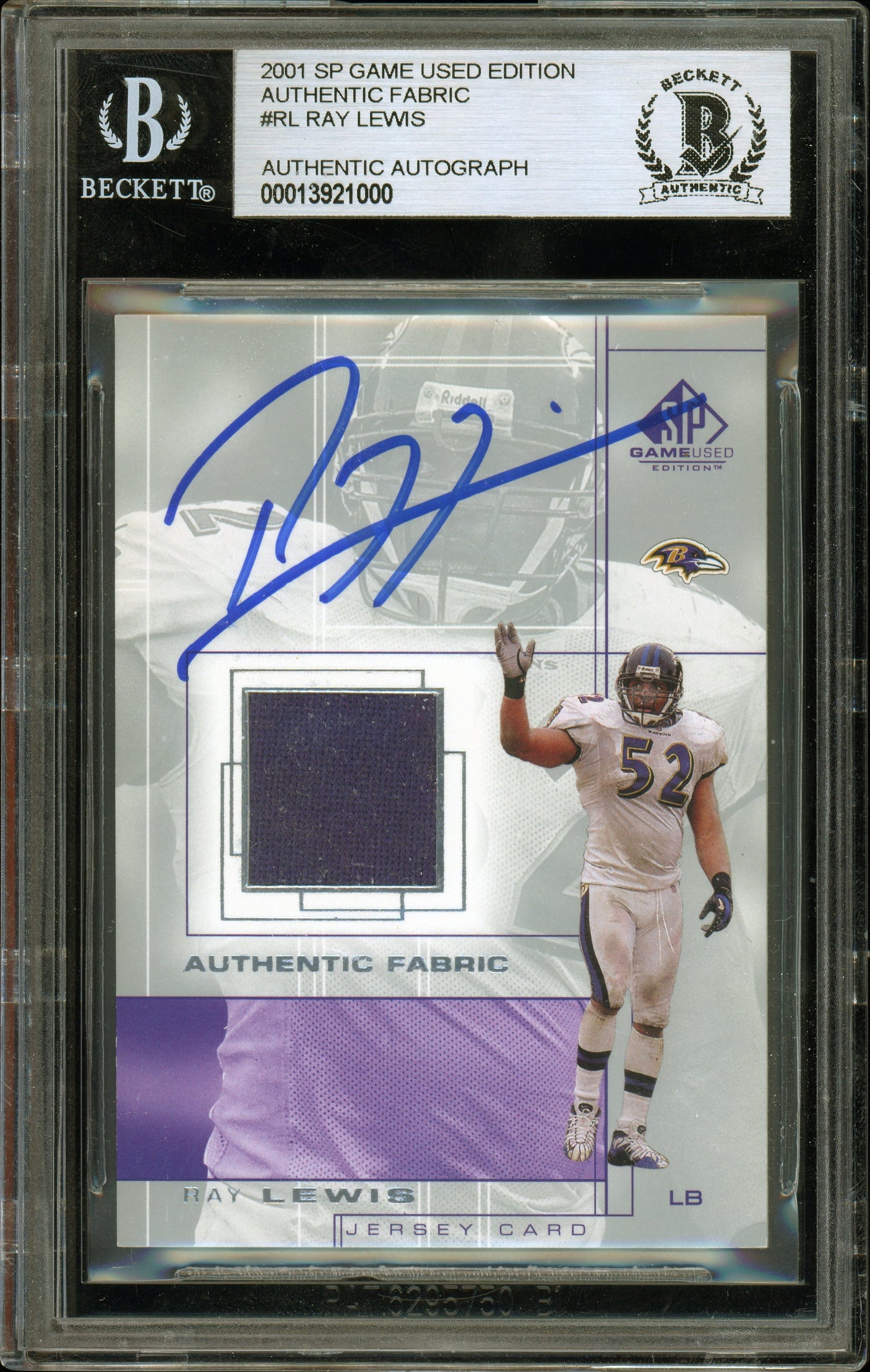 2001 SP Game Used Edition Authentic Fabric #RL Ray Lewis Ravens BGS Auto
