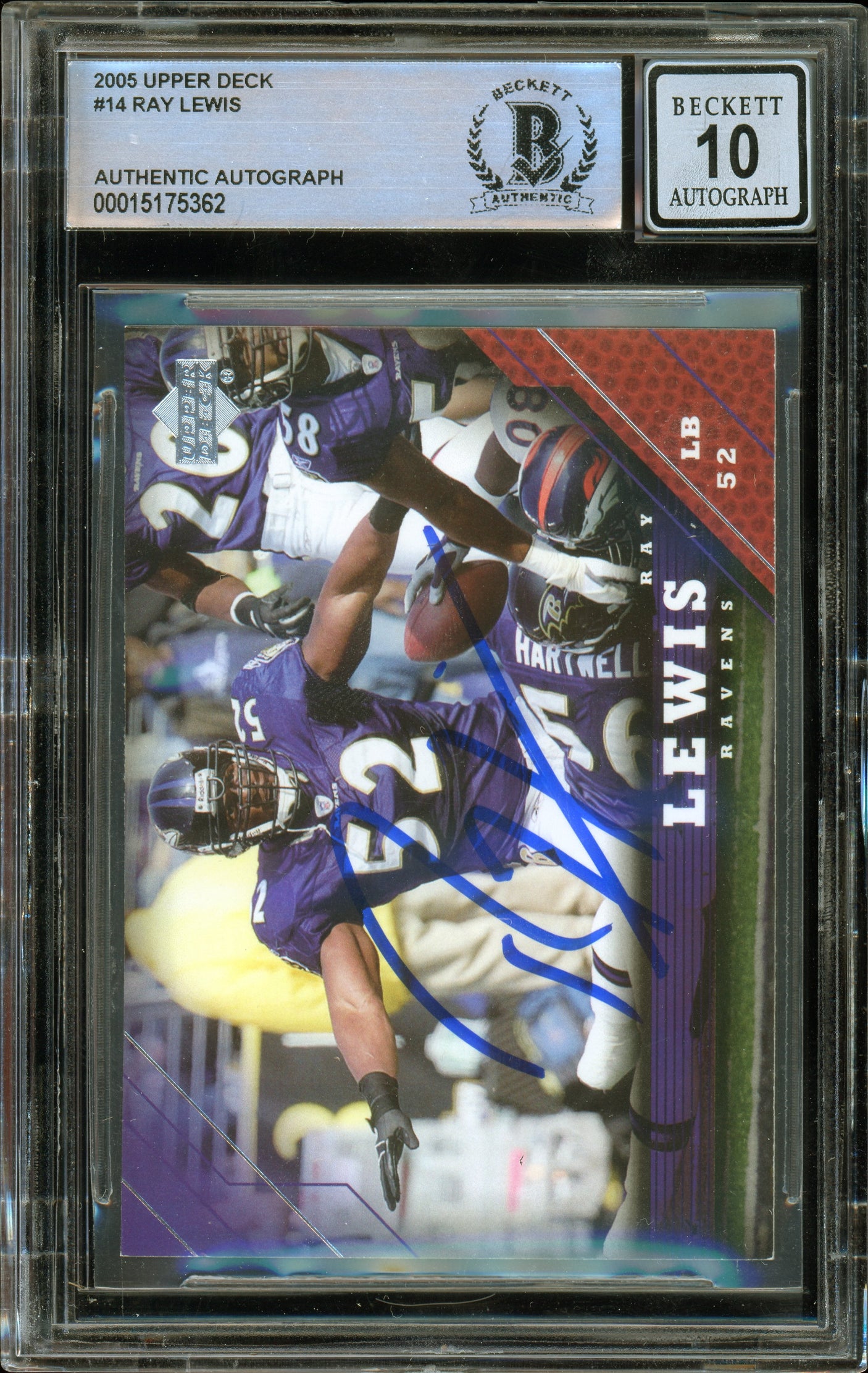 2005 Upper Deck #14 Ray Lewis Baltimore Ravens BGS Autograph 10