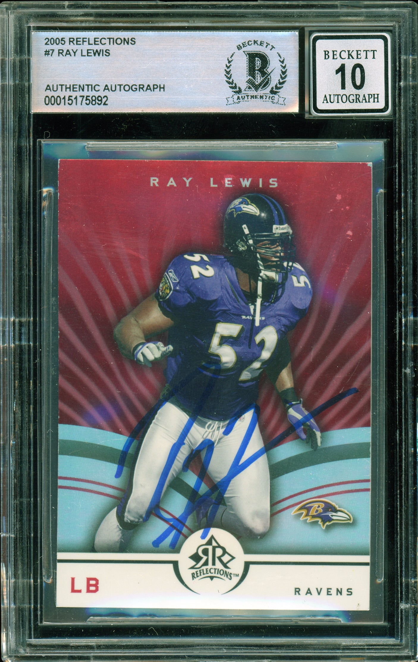 2005 Reflections #7 Ray Lewis Baltimore Ravens BGS Autograph 10