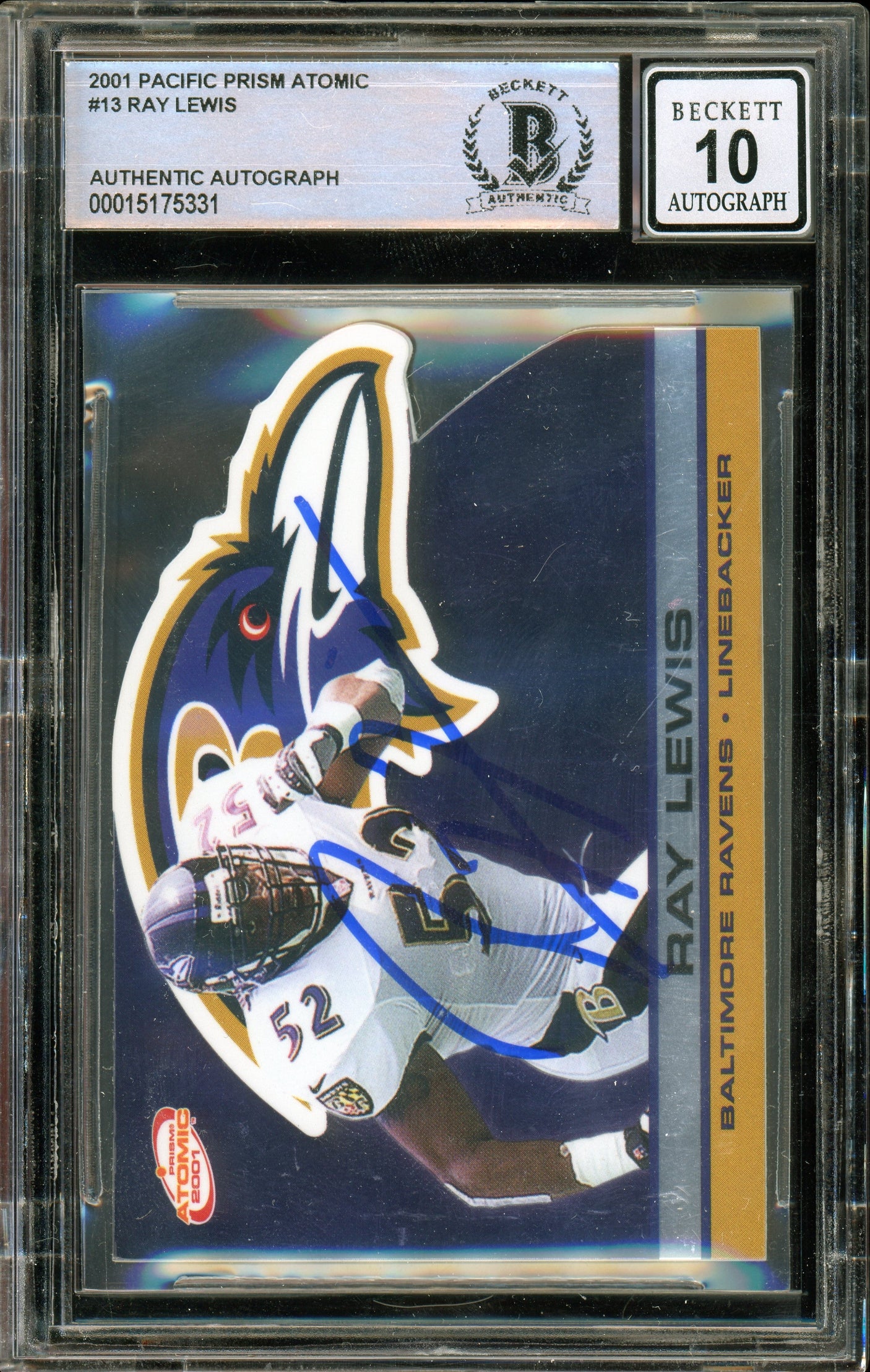 2001 Pacific Prism Atomic Die-Cut #13 Ray Lewis Ravens BGS Auto 10