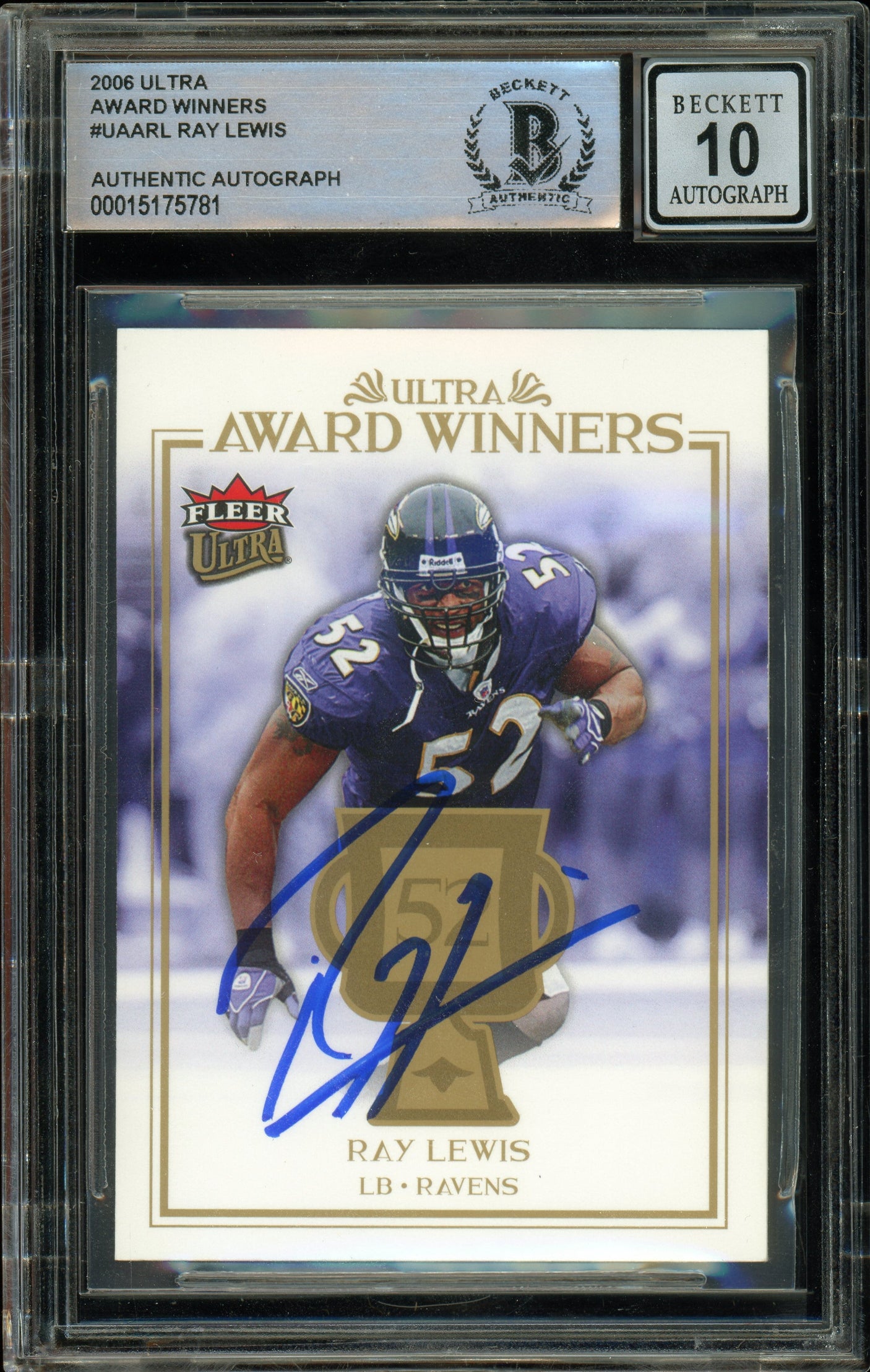2006 Fleer Ultra Award Winners #UAA-RL Ray Lewis Ravens BGS Auto 10