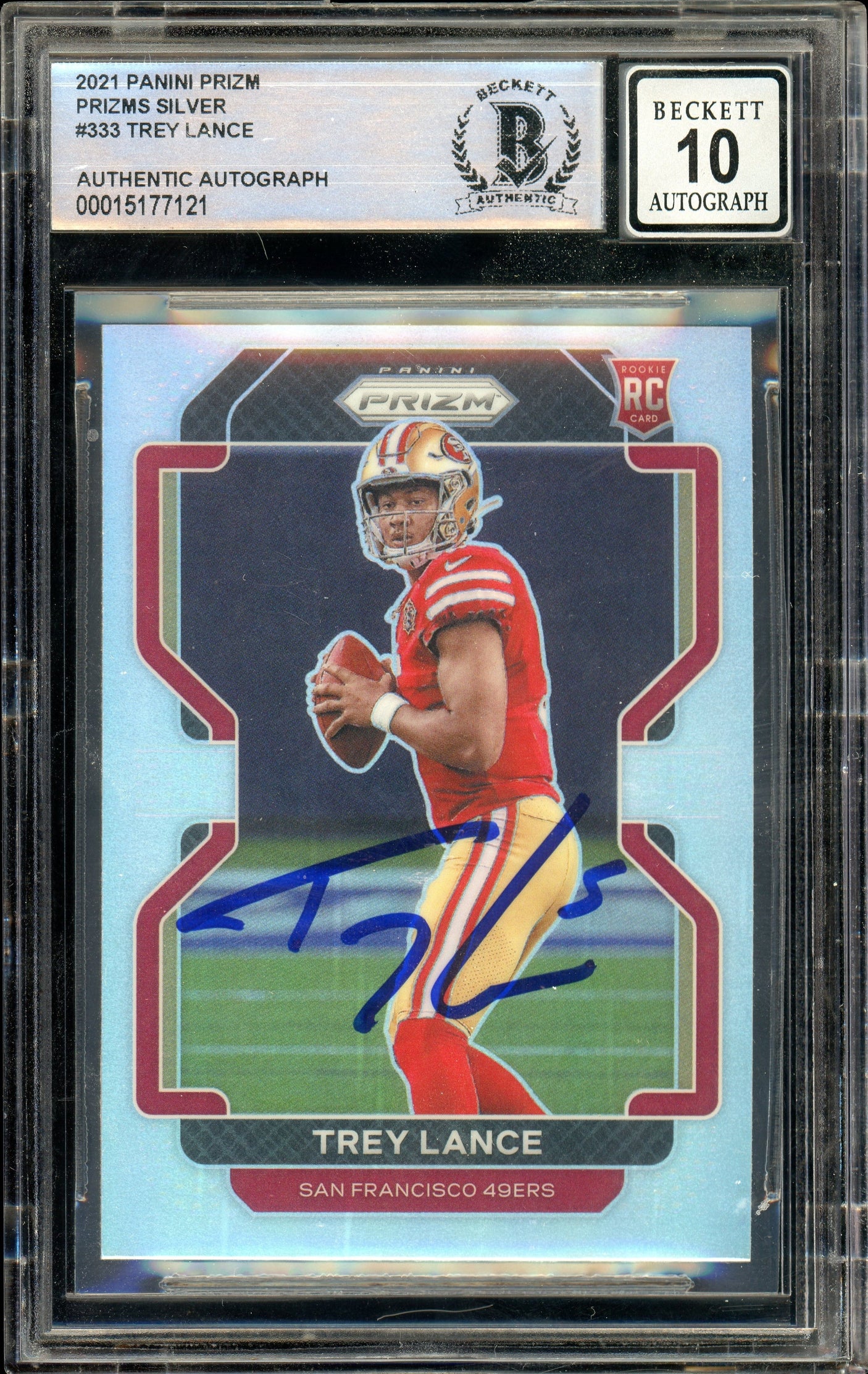 2021 Panini Prizm Silver #333 Trey Lance RC 49ers BGS Autograph 10