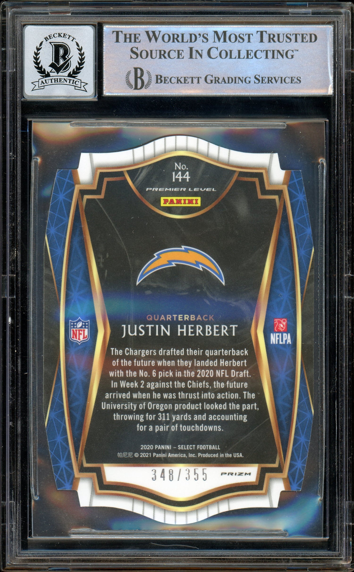 2020 Select Prizm Copper Die-Cut #144 Justin Herbert RC 348/355 Chargers BGS Autograph 10