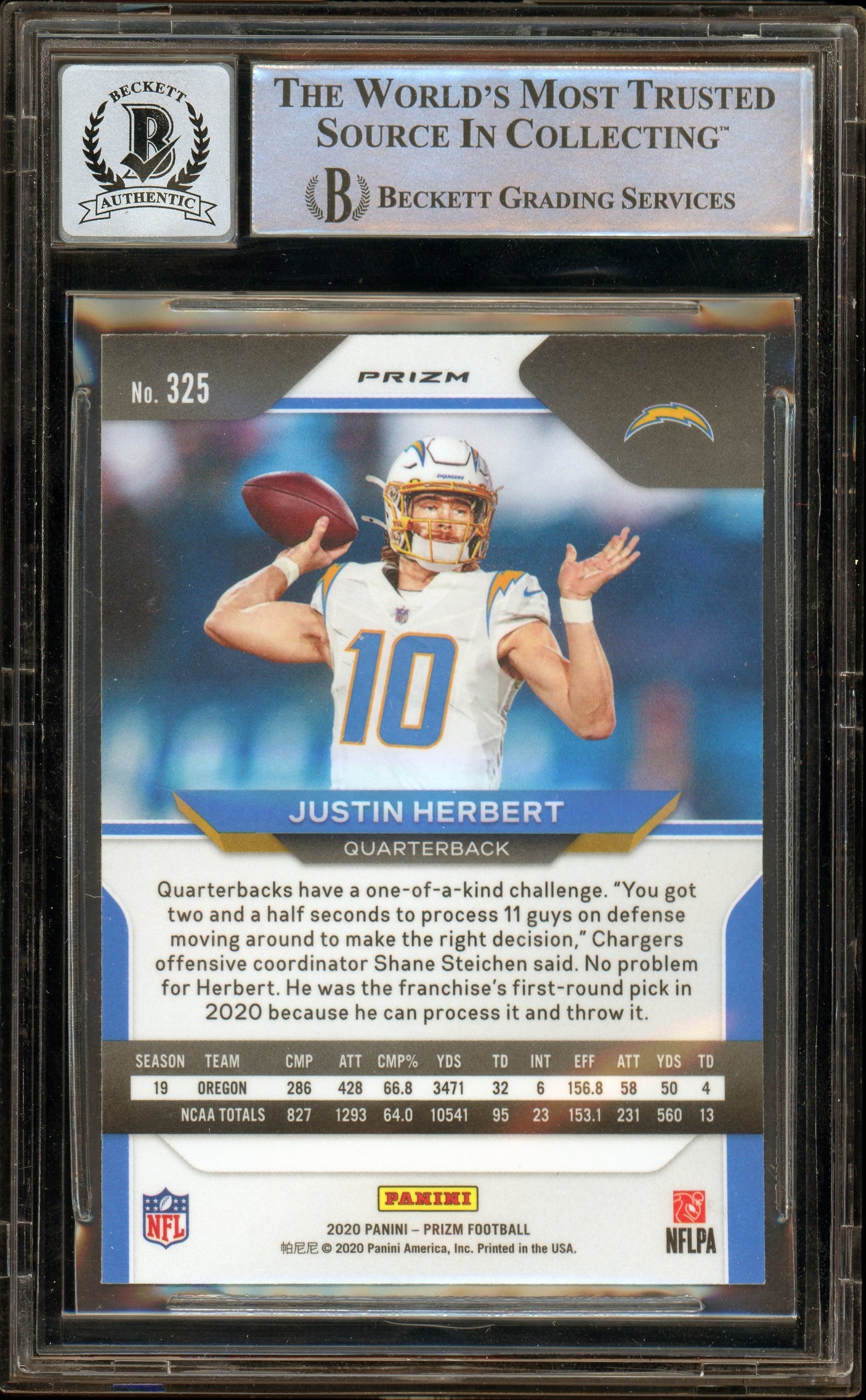 2020 Prizm Orange Disco #325 Justin Herbert RC Chargers BGS Autograph 10
