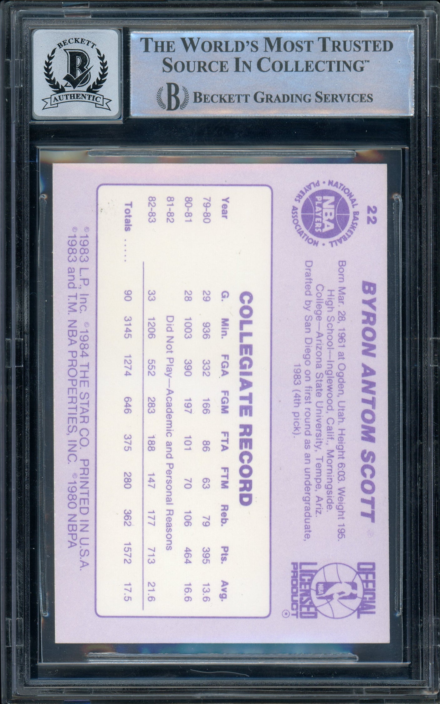 1983-84 Star #22 Byron Scott RC Los Angeles Lakers BGS Autograph 10