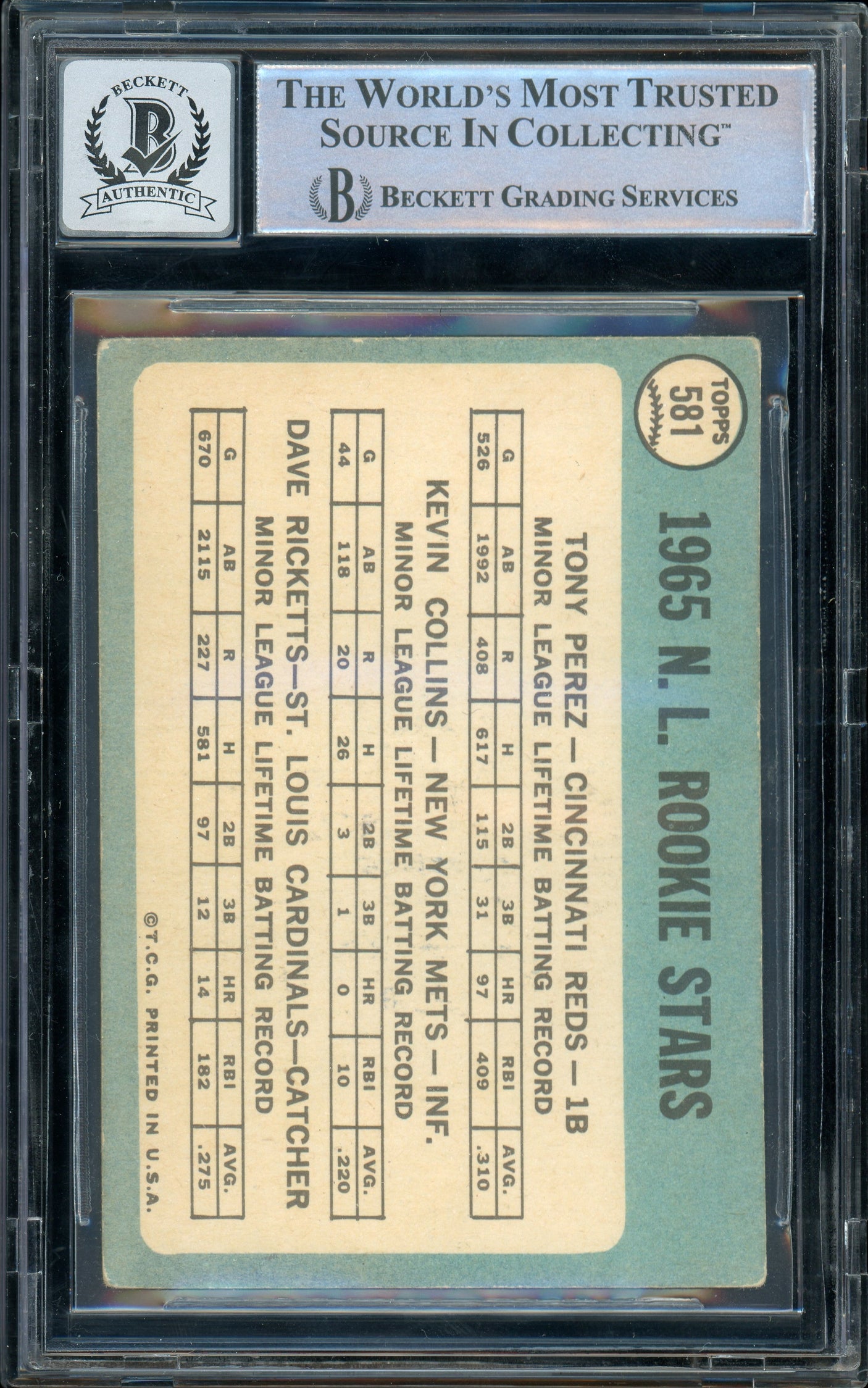1965 Topps #581 Tony Perez RC Cincinnati Reds BGS Autograph 10