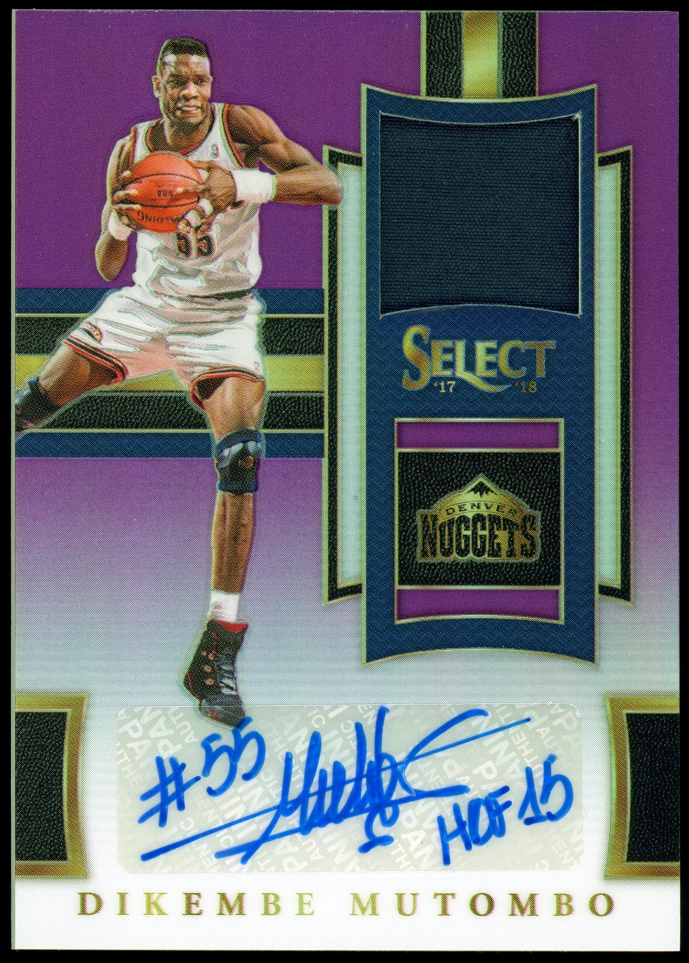 2017-18 Panini Select Purple /65 #AM-DKM Dikembe Mutombo Game Used Auto Nuggets