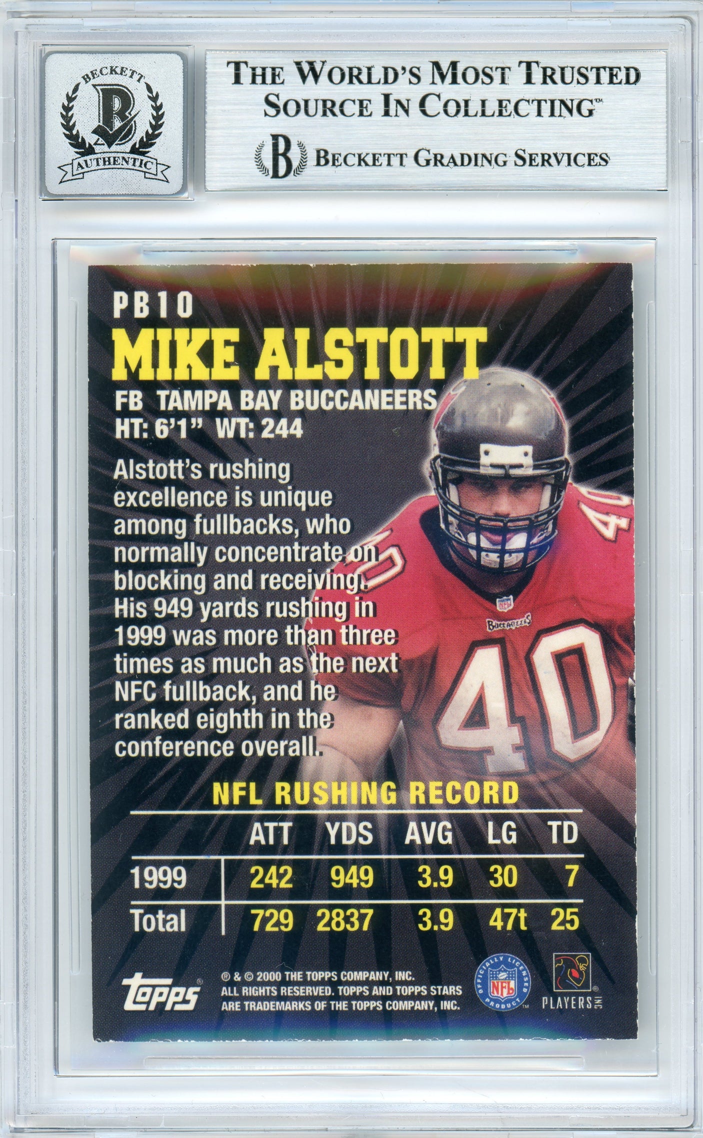 2000 Topps Stars Pro Bowl Power House #PB10 Mike Alstott Bucs BGS Autograph 10
