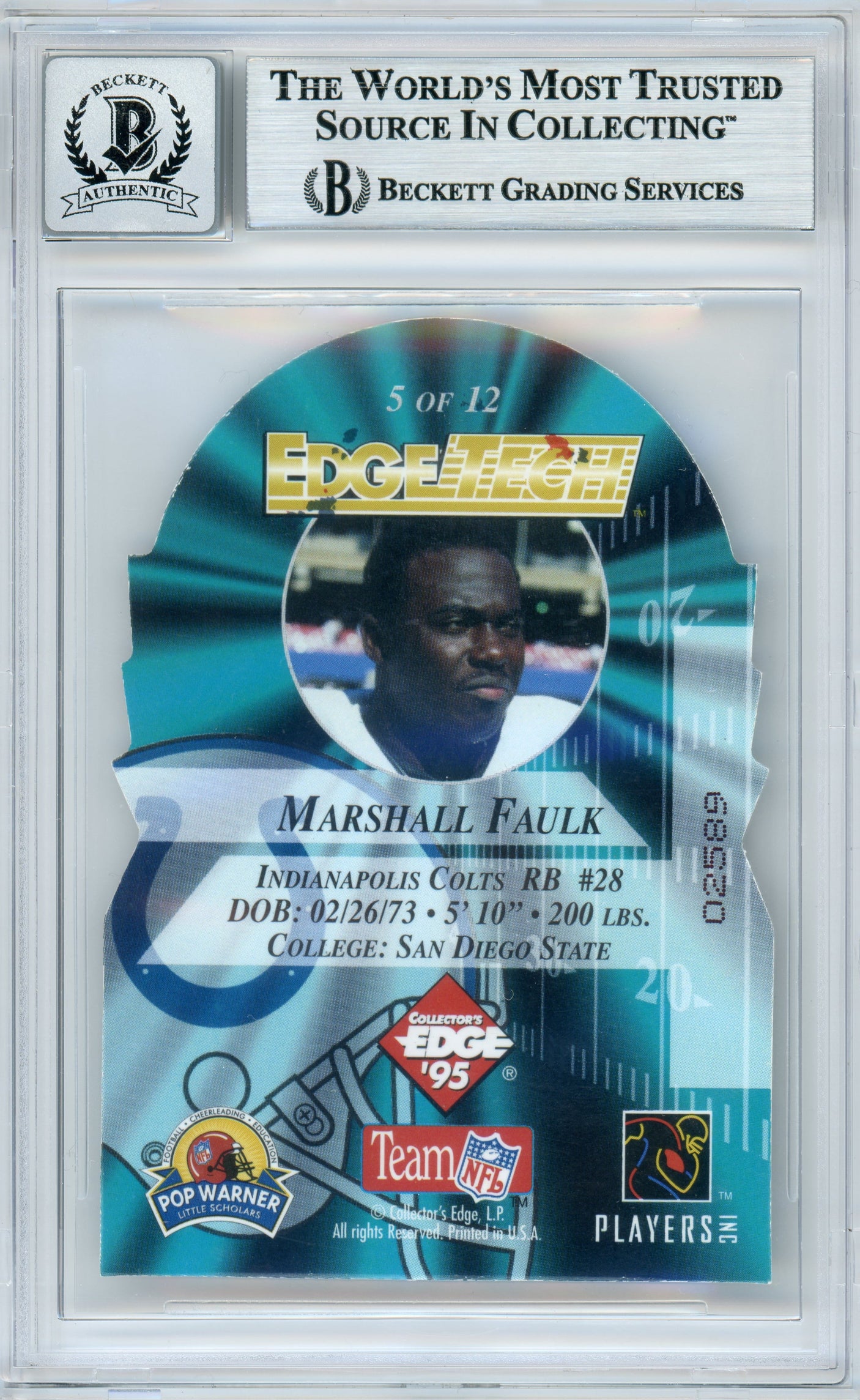 1995 Collector's Edge Instant Replay Edgetech Die-Cuts #5 Marshall Faulk BGS Auto 10