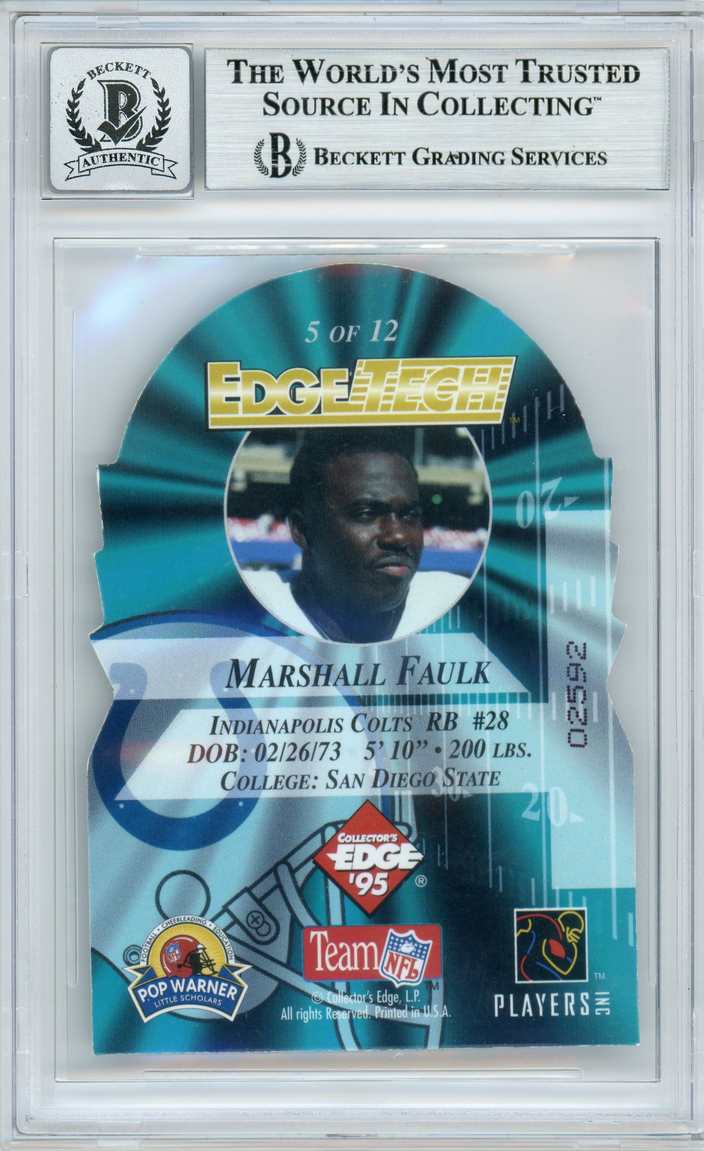 1995 Collector's Edge Instant Replay Edgetech Die-Cuts #5 Marshall Faulk BGS Auto 10